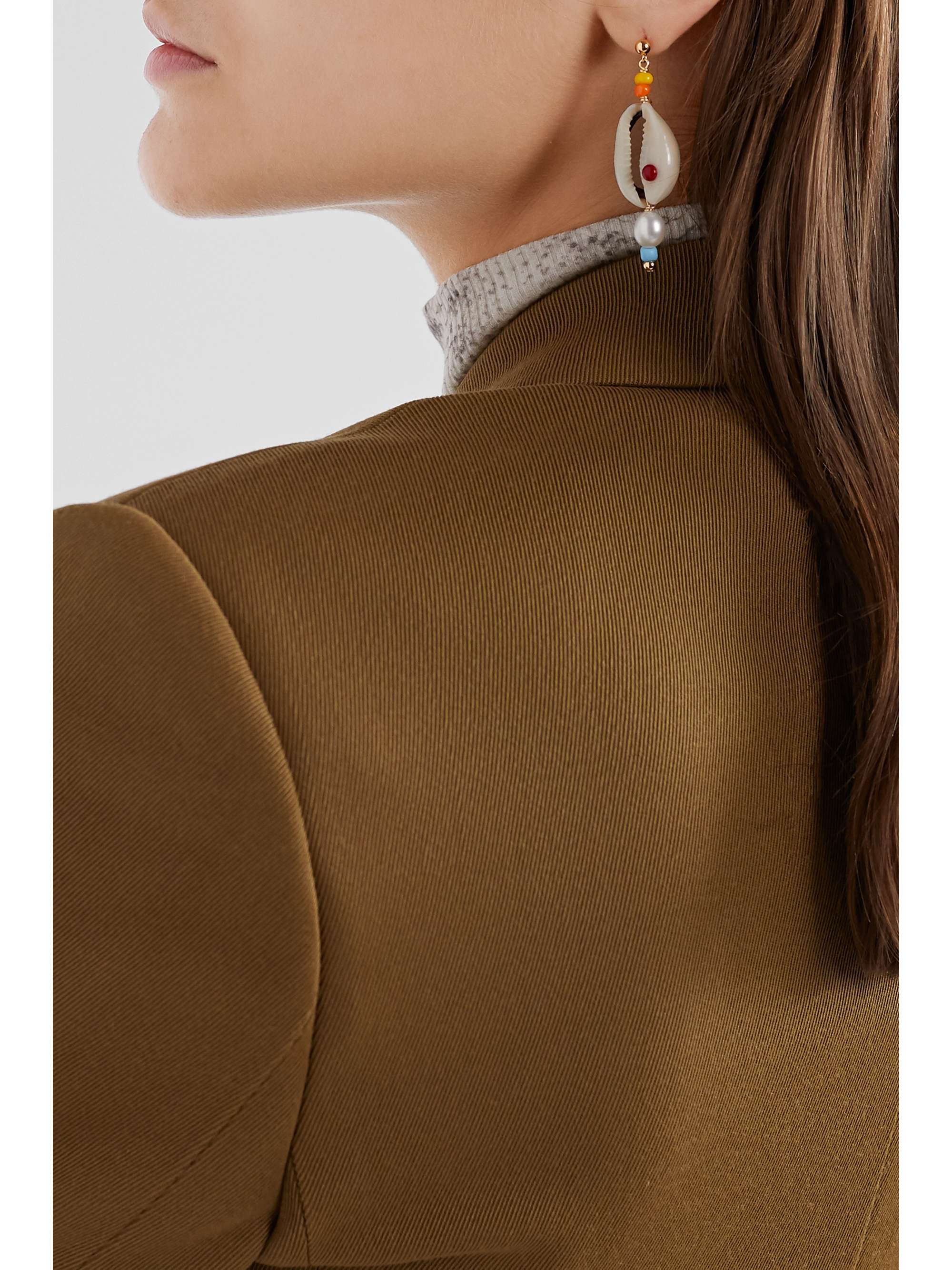 ÉLIOU Siena set of three gold-tone bead, pearl and shell earrings