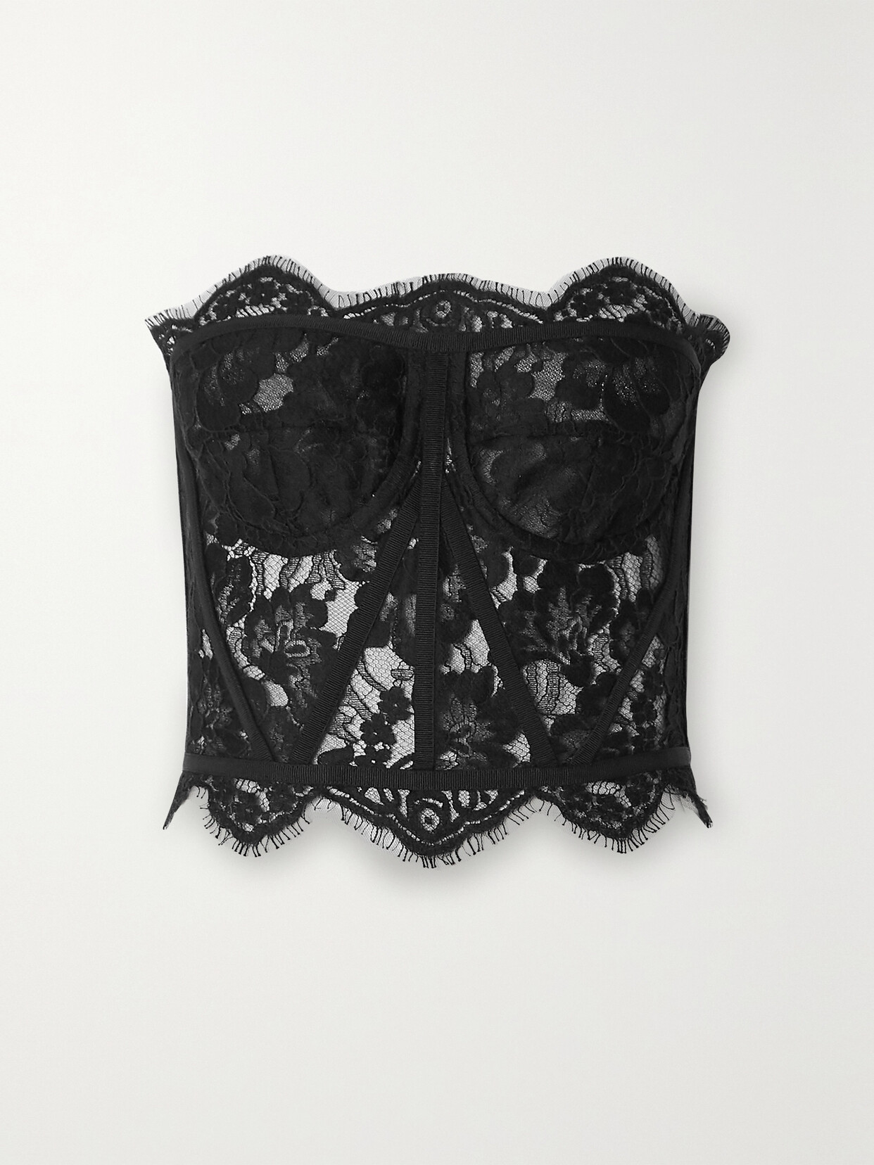 Shop Dolce & Gabbana Grosgrain-trimmed Lace Bustier Top In Black