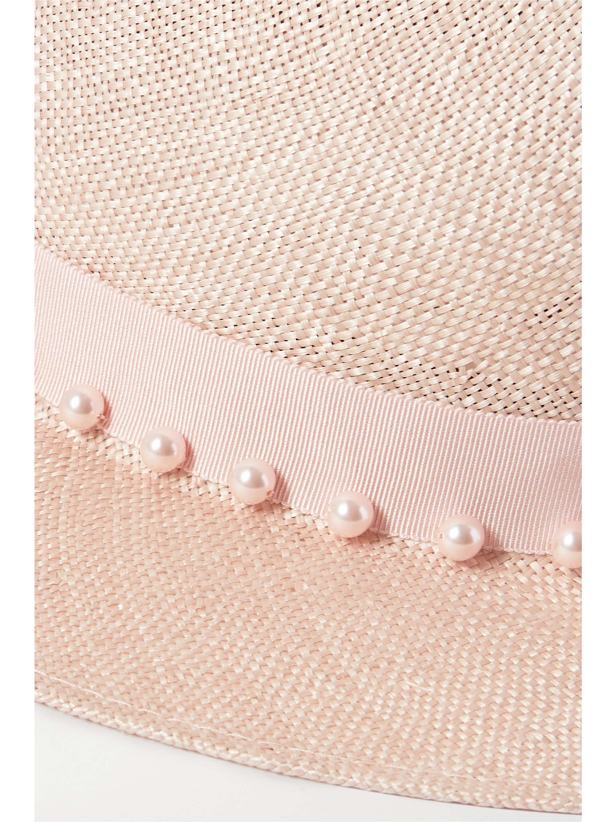 EUGENIA KIM Blaine faux pearl-embellished grosgrain-trimmed sisal fedora