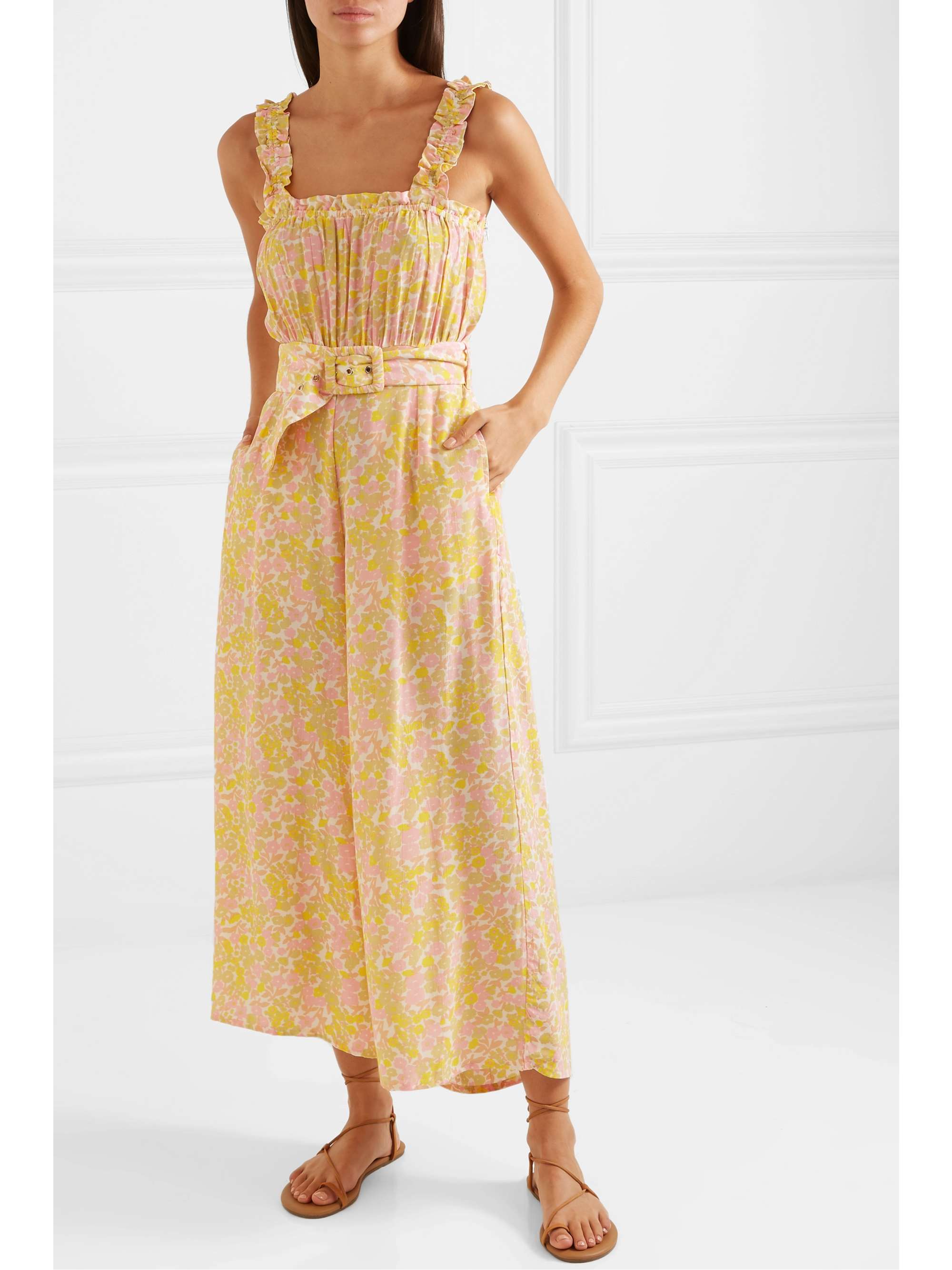 FAITHFULL Dolores belted floral-print crepe jumpsuit