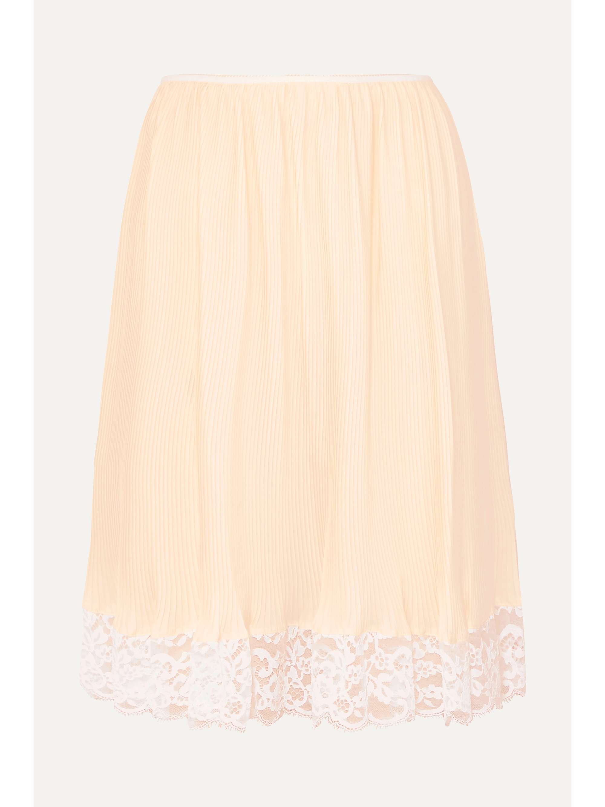 RABANNE Lace-trimmed plissé-crepe skirt
