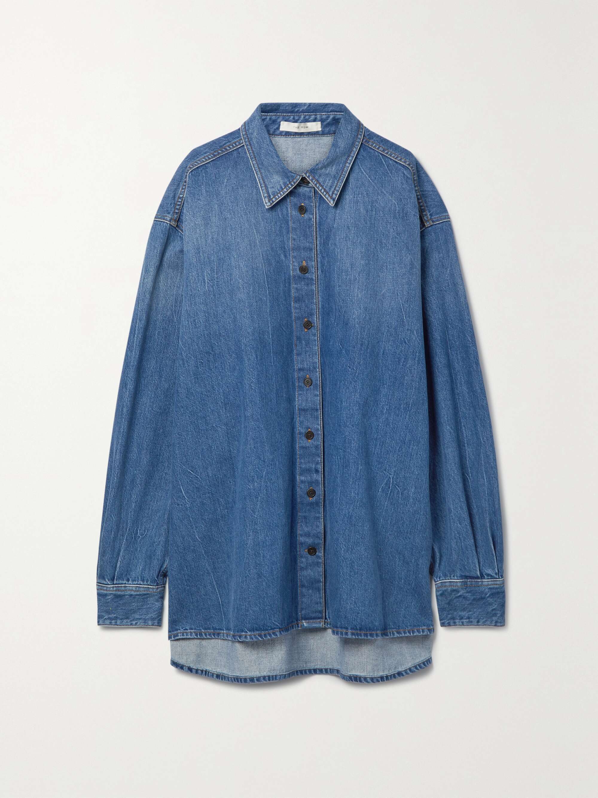 Oversized denim button sales down