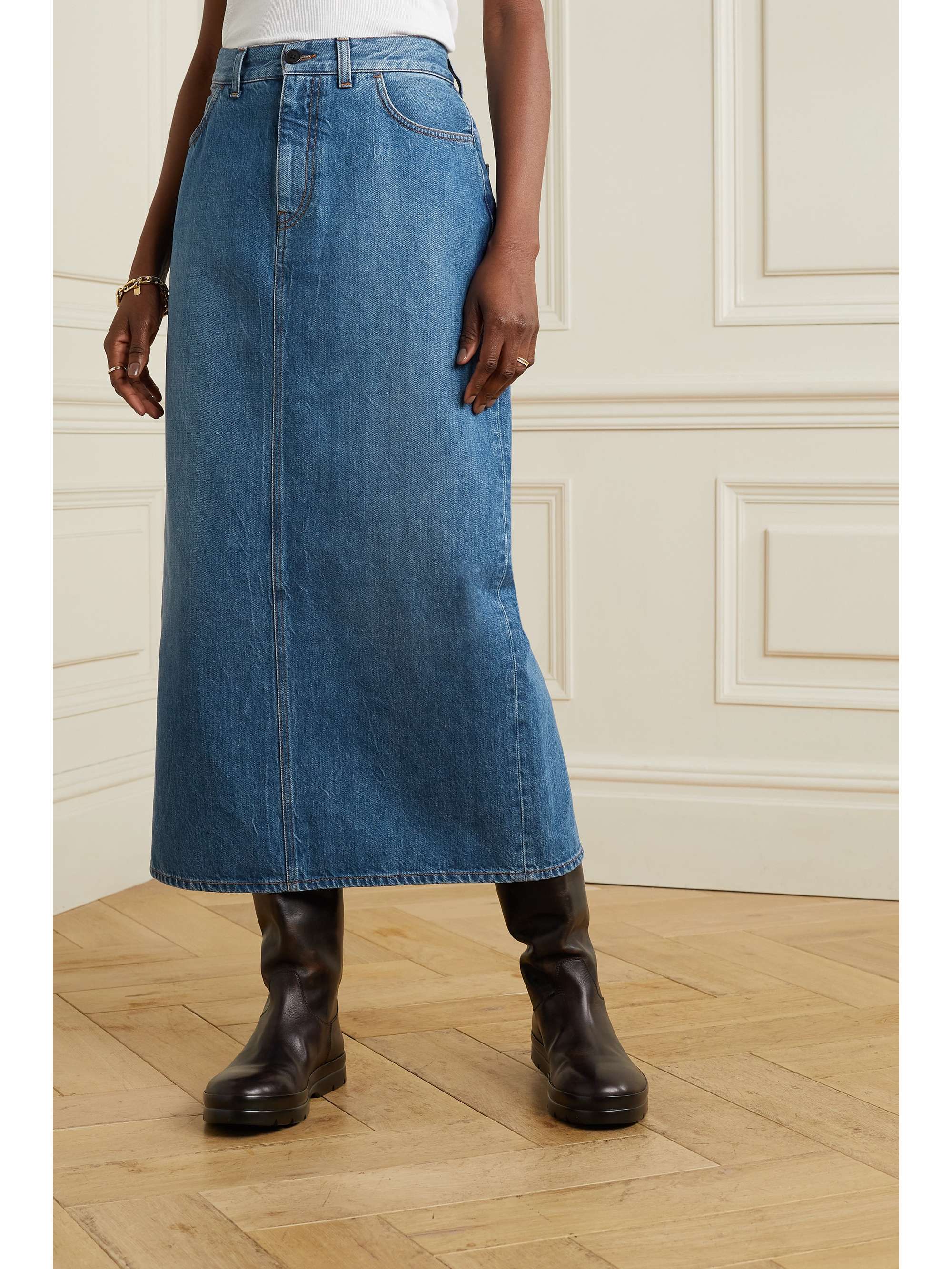 THE ROW Tima denim midi skirt | NET-A-PORTER