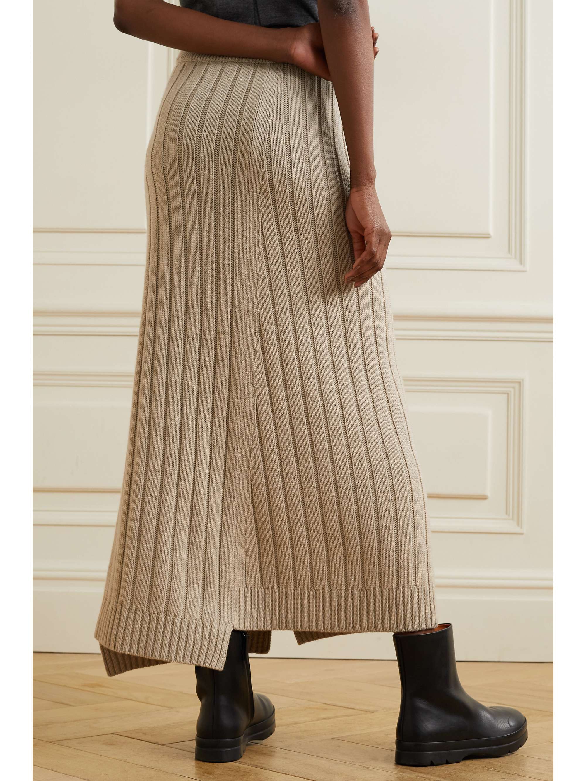 THE ROW Dejan asymmetric ribbed cashmere midi skirt
