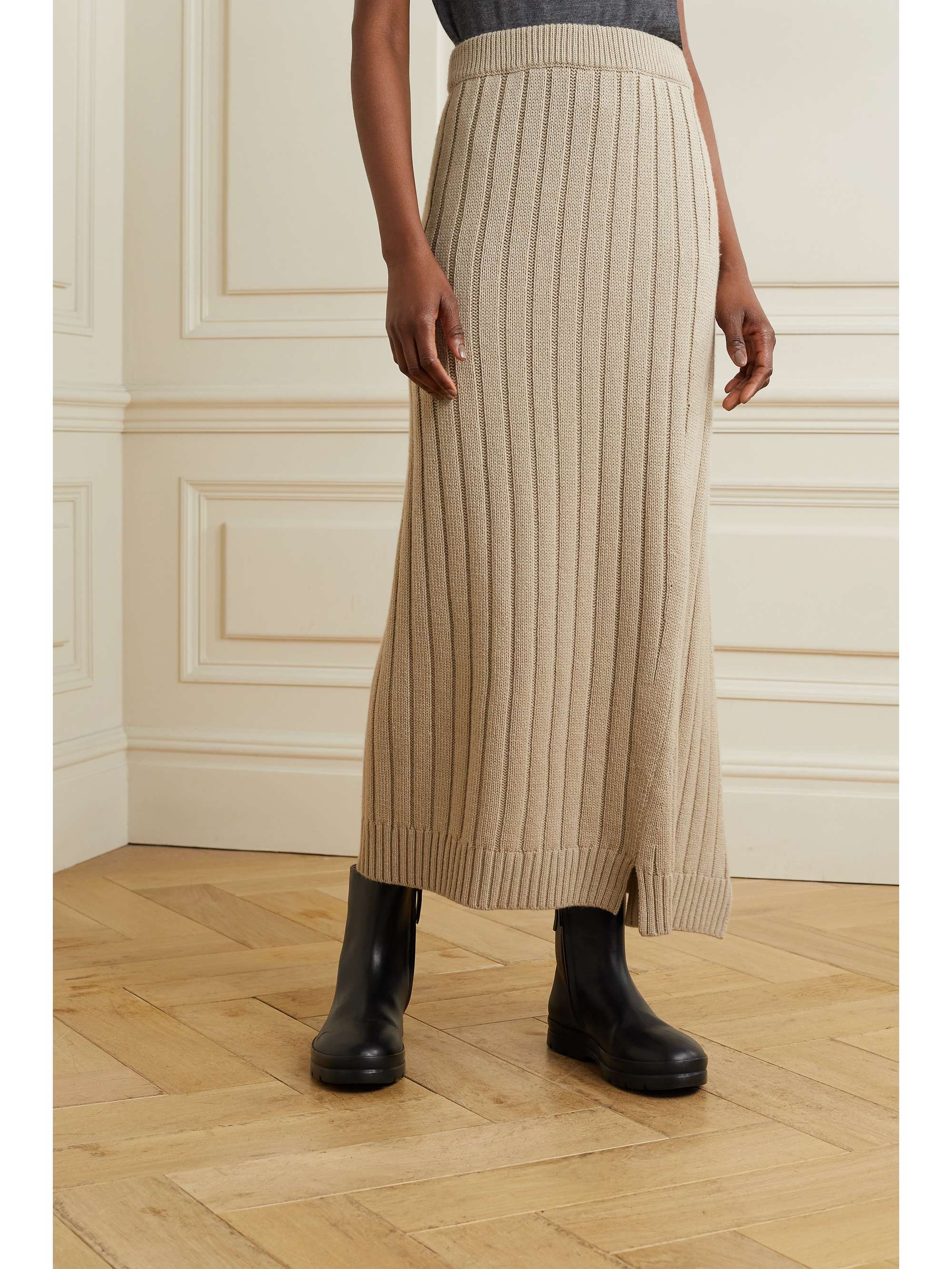 THE ROW Dejan asymmetric ribbed cashmere midi skirt