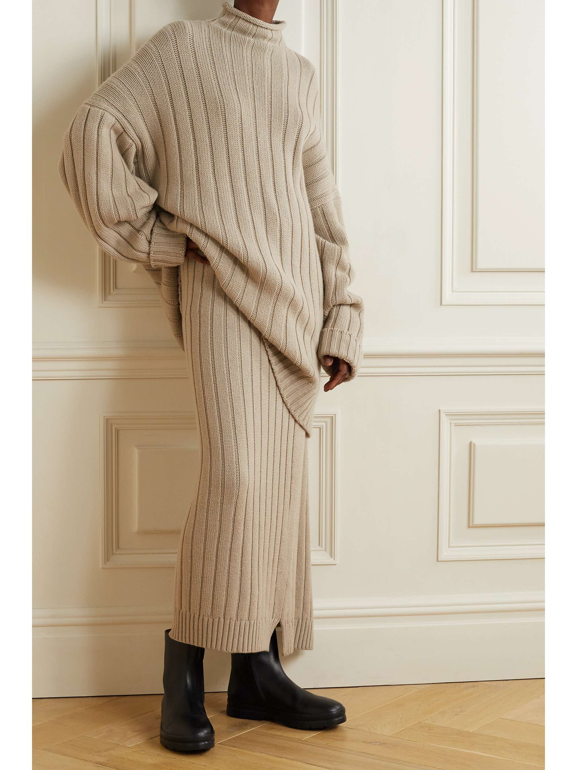 THE ROW Dejan asymmetric ribbed cashmere midi skirt