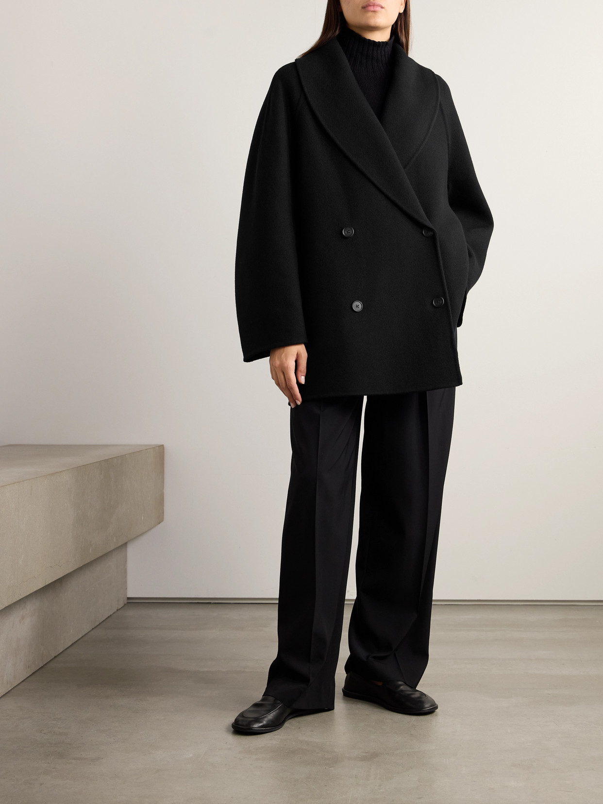 The Row Polli Double-breasted Jacket In Wool And Cashmere In Black