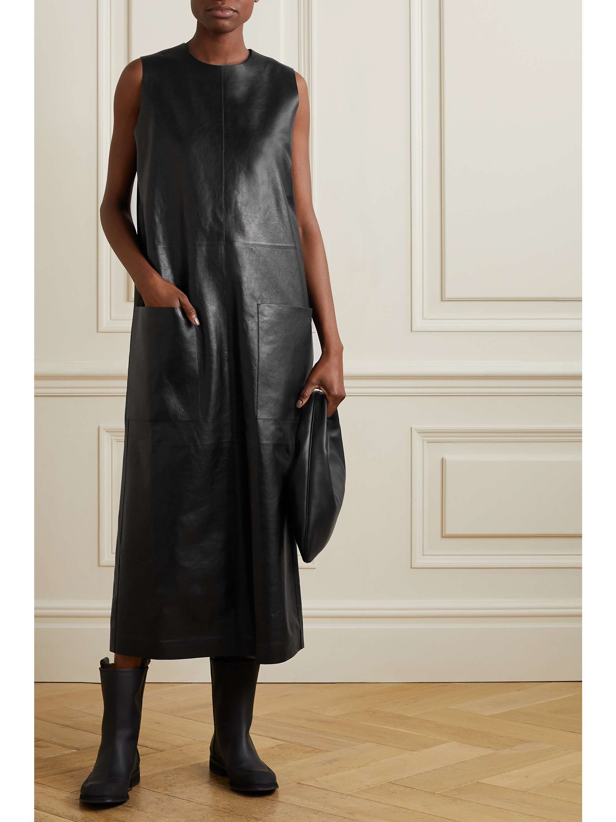 THE ROW Worthy paneled leather midi dress