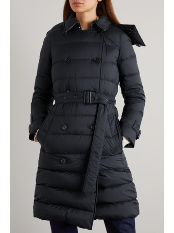 Burberry Hooded double-breasted quilted shell down coat