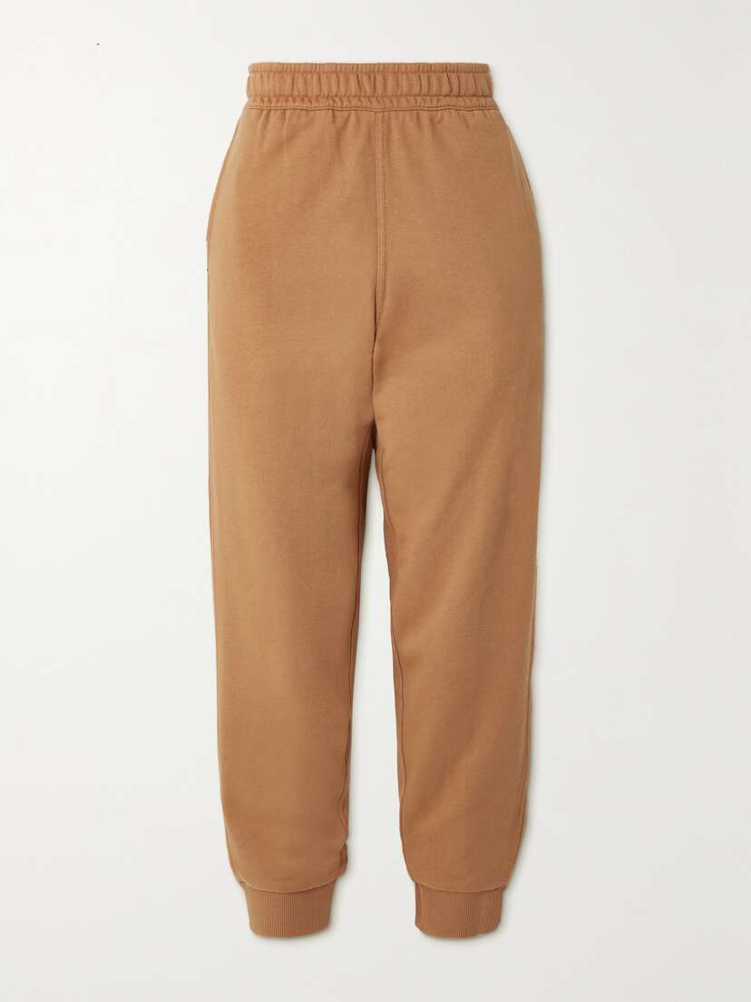 Burberry Leather-trimmed Paneled Checked Cotton-jersey Track Pants -  - x large