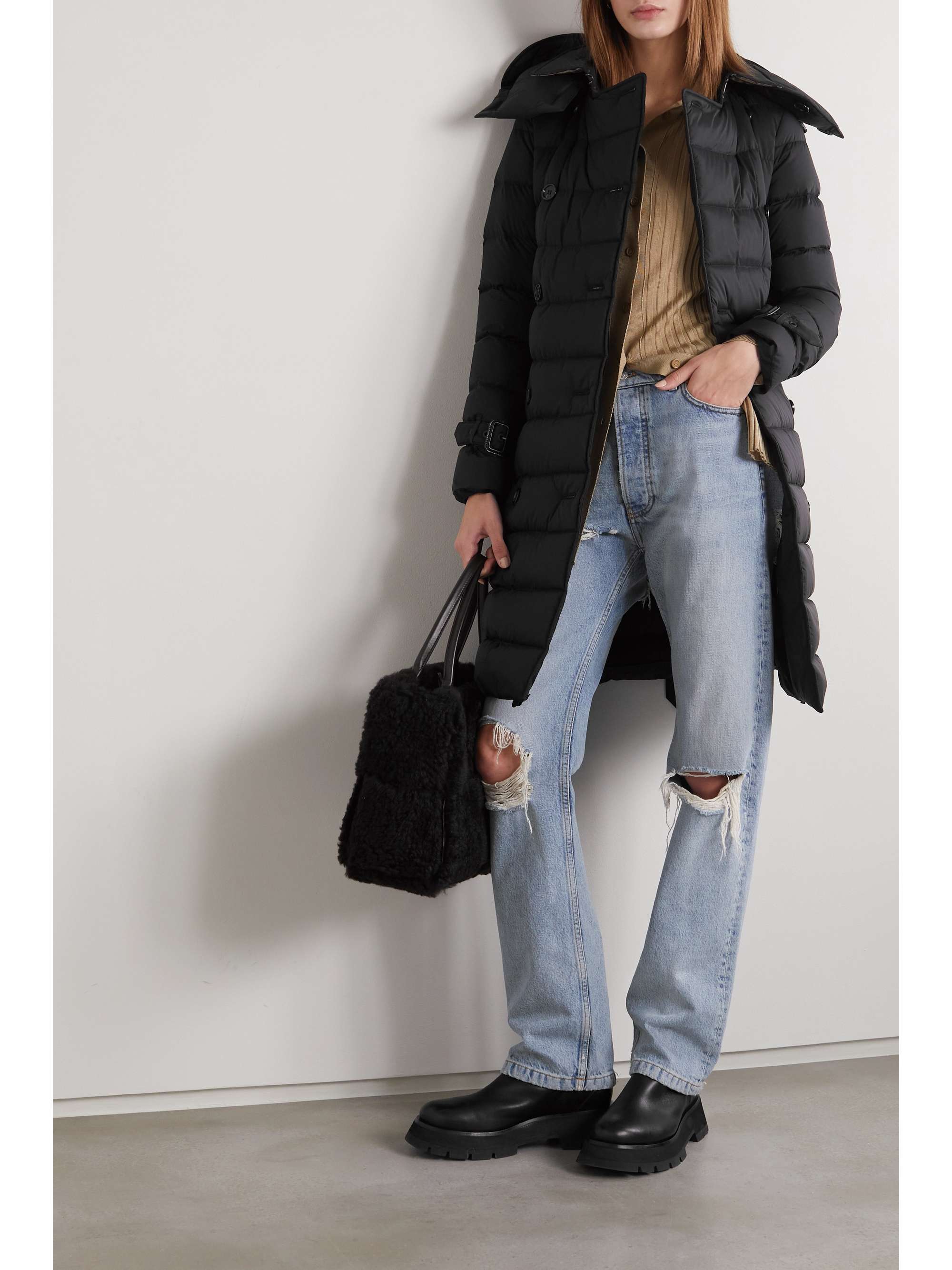 BURBERRY Belted hooded double-breasted quilted shell down coat