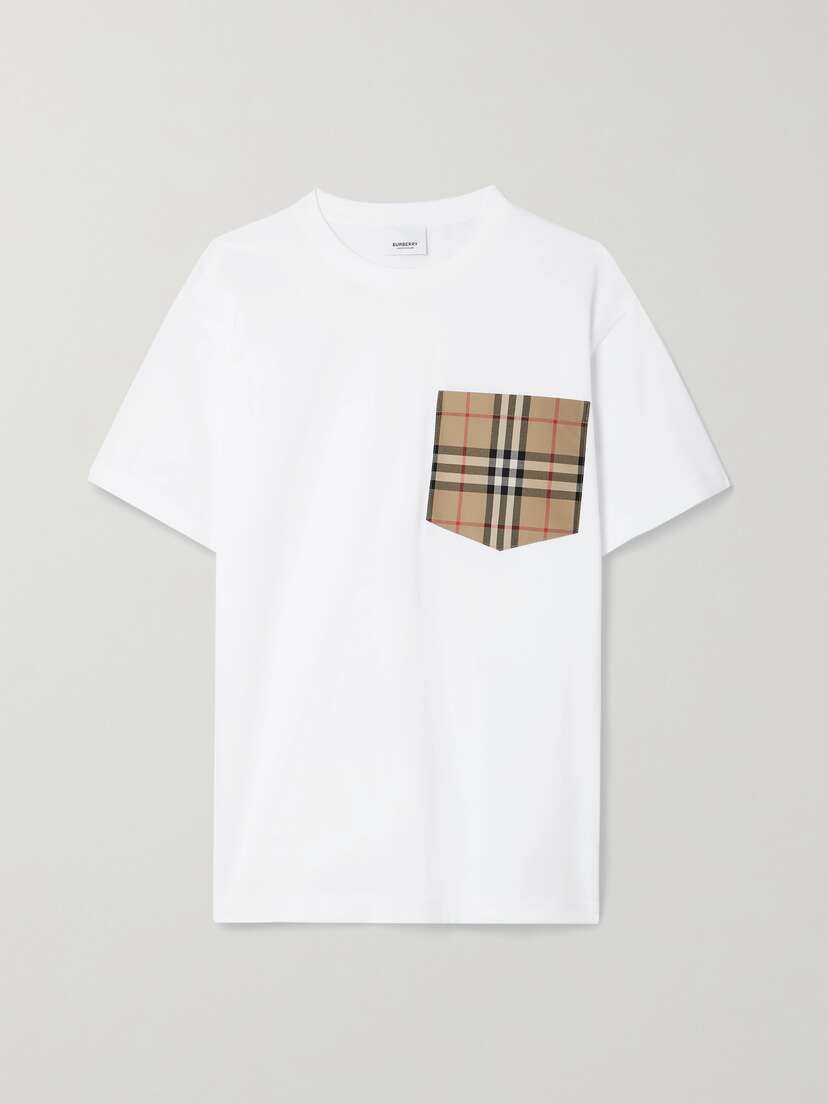 Burberry Checked Twill-trimmed Cotton-jersey T-shirt - x large