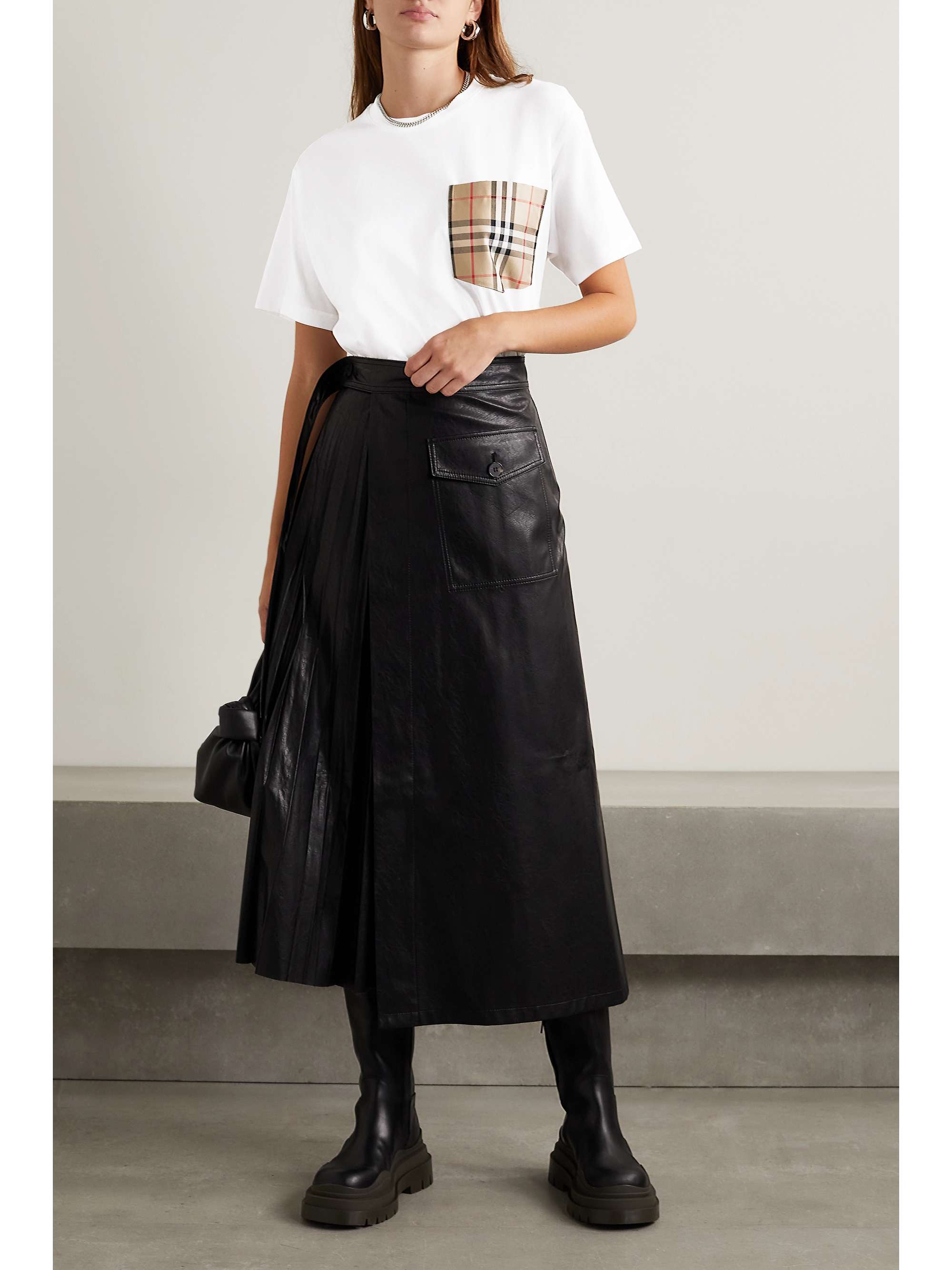 BURBERRY Checked twill-trimmed cotton-jersey T-shirt