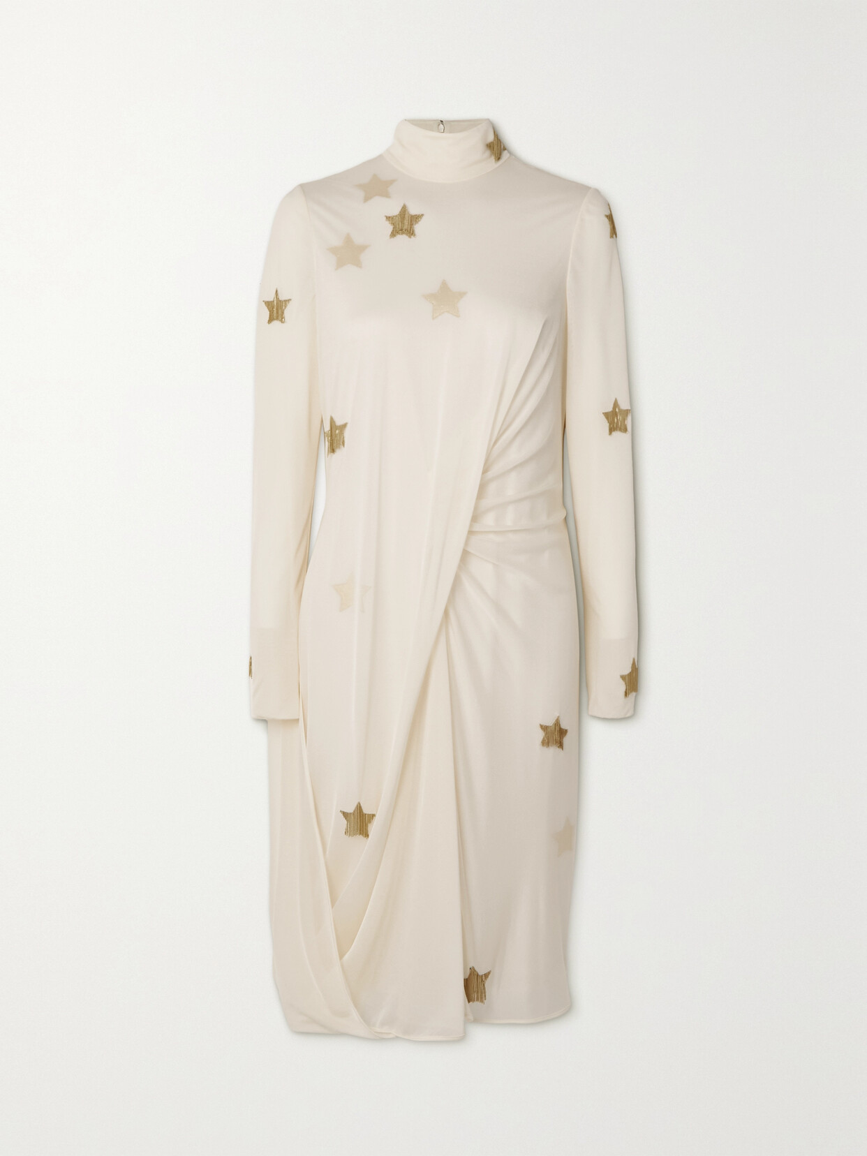 BURBERRY CHAIN-EMBELLISHED DRAPED JERSEY MIDI DRESS