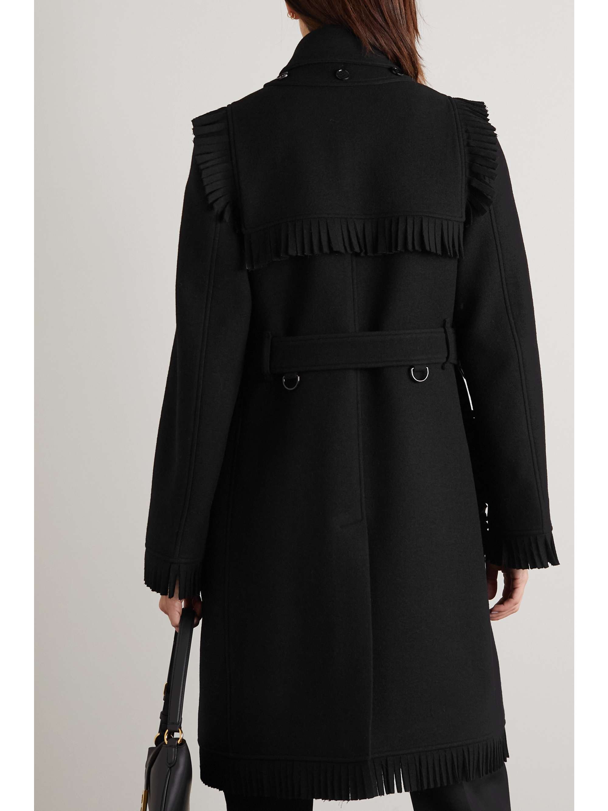 BURBERRY Convertible belted double-breasted fringed cashmere-blend coat