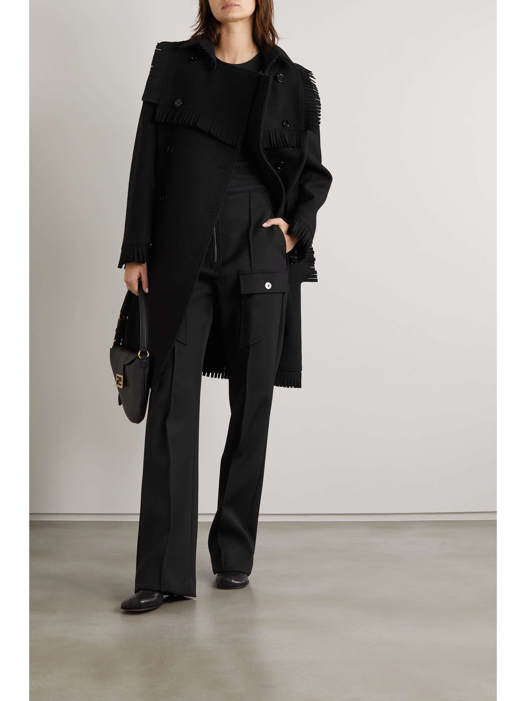 BURBERRY Convertible belted double-breasted fringed cashmere-blend coat