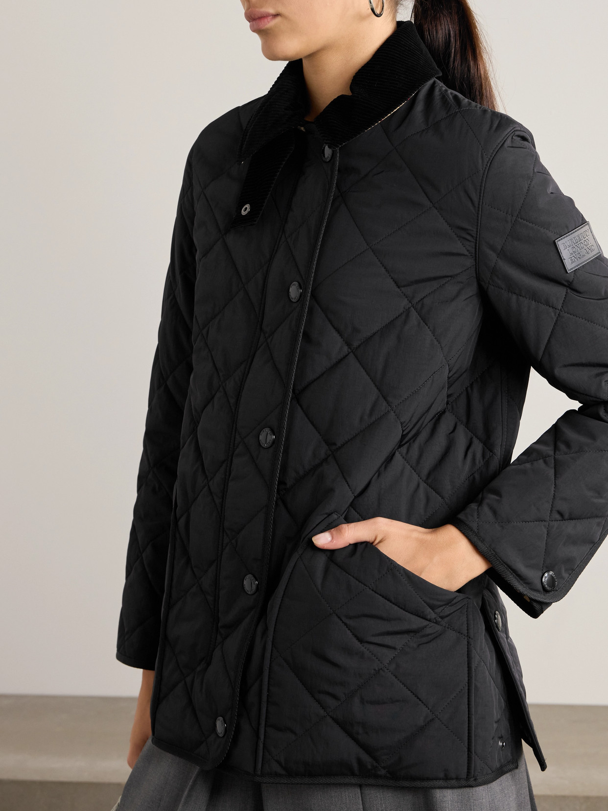 Shop Burberry Corduroy-trimmed Quilted Shell Jacket In Black