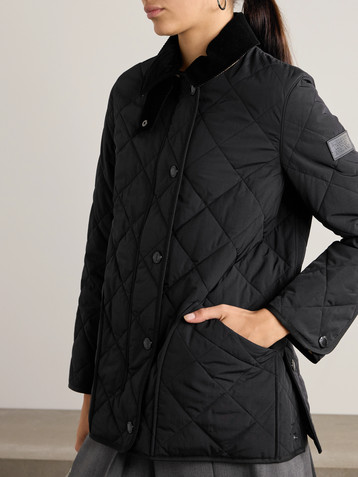 Burberry Corduroy-trimmed quilted shell jacket