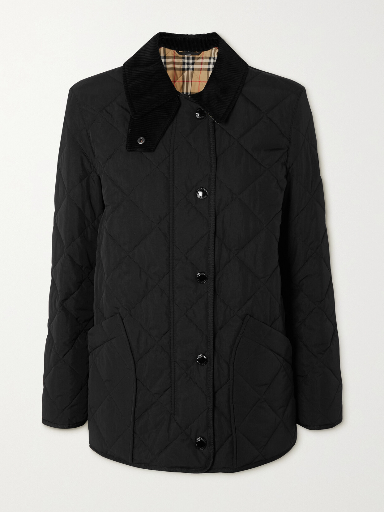 Shop Burberry Corduroy-trimmed Quilted Shell Jacket In Black