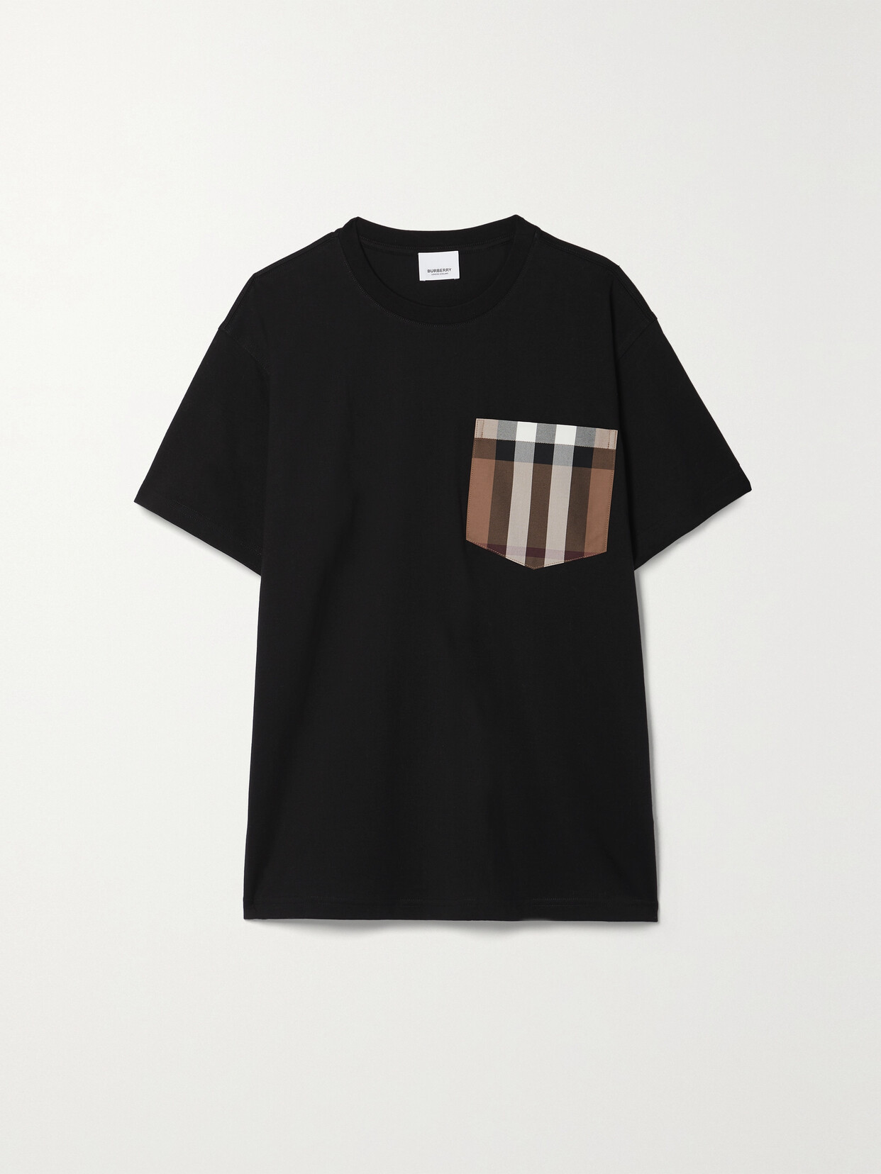 Burberry Checked Twill-trimmed Cotton-jersey T-shirt In Black