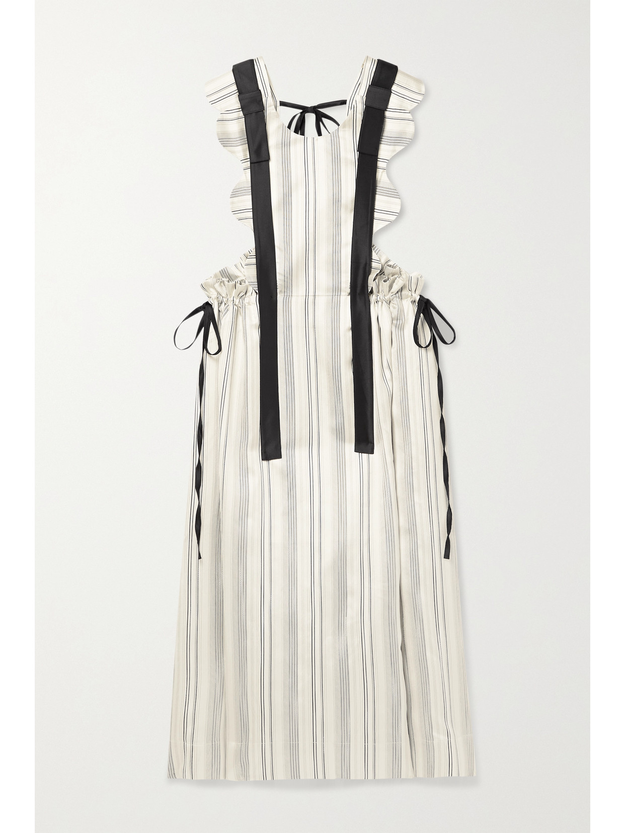 Minjukim Cutout Bow-embellished Striped Silk Dress In Ivory