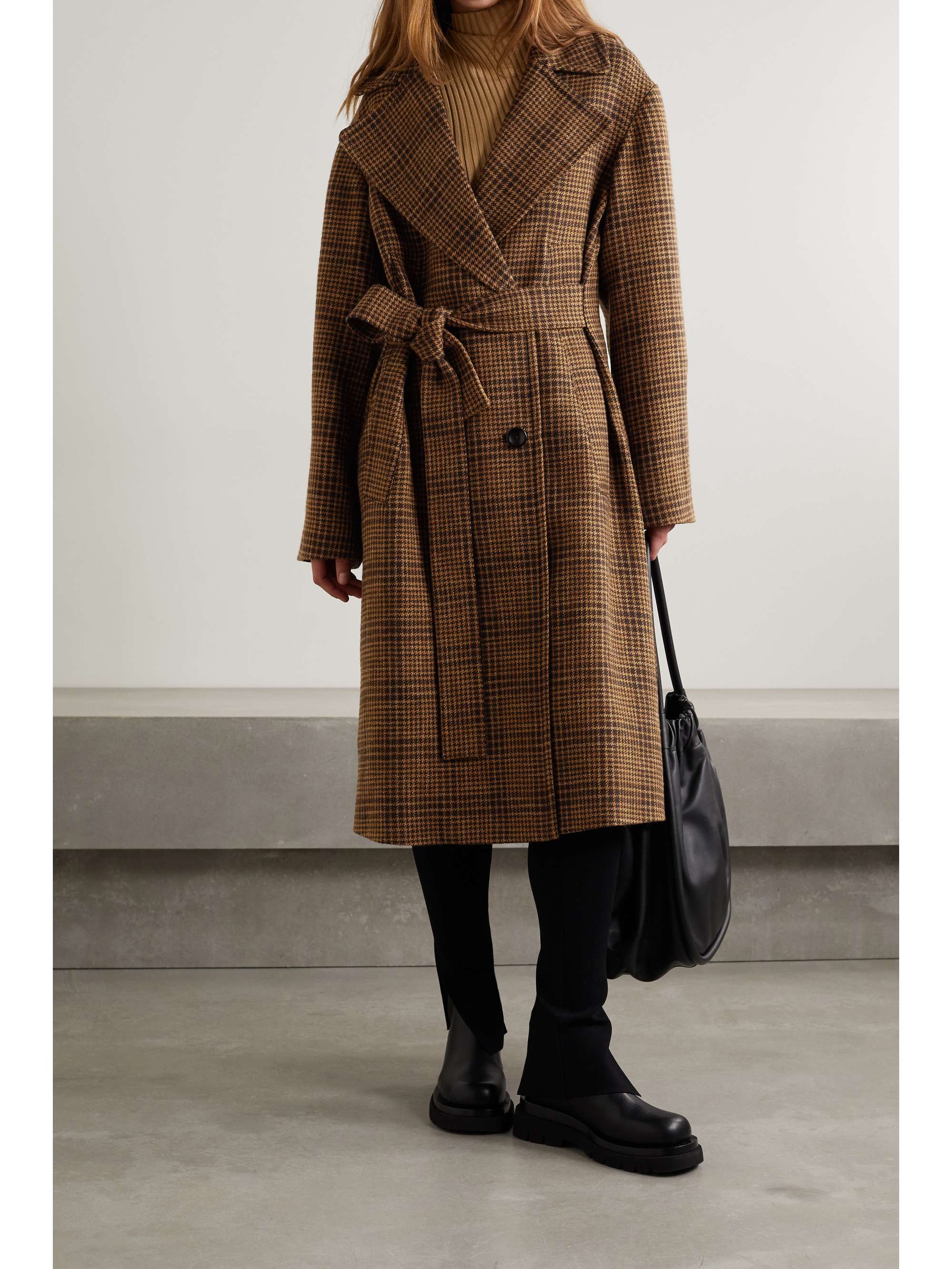 belted check coat