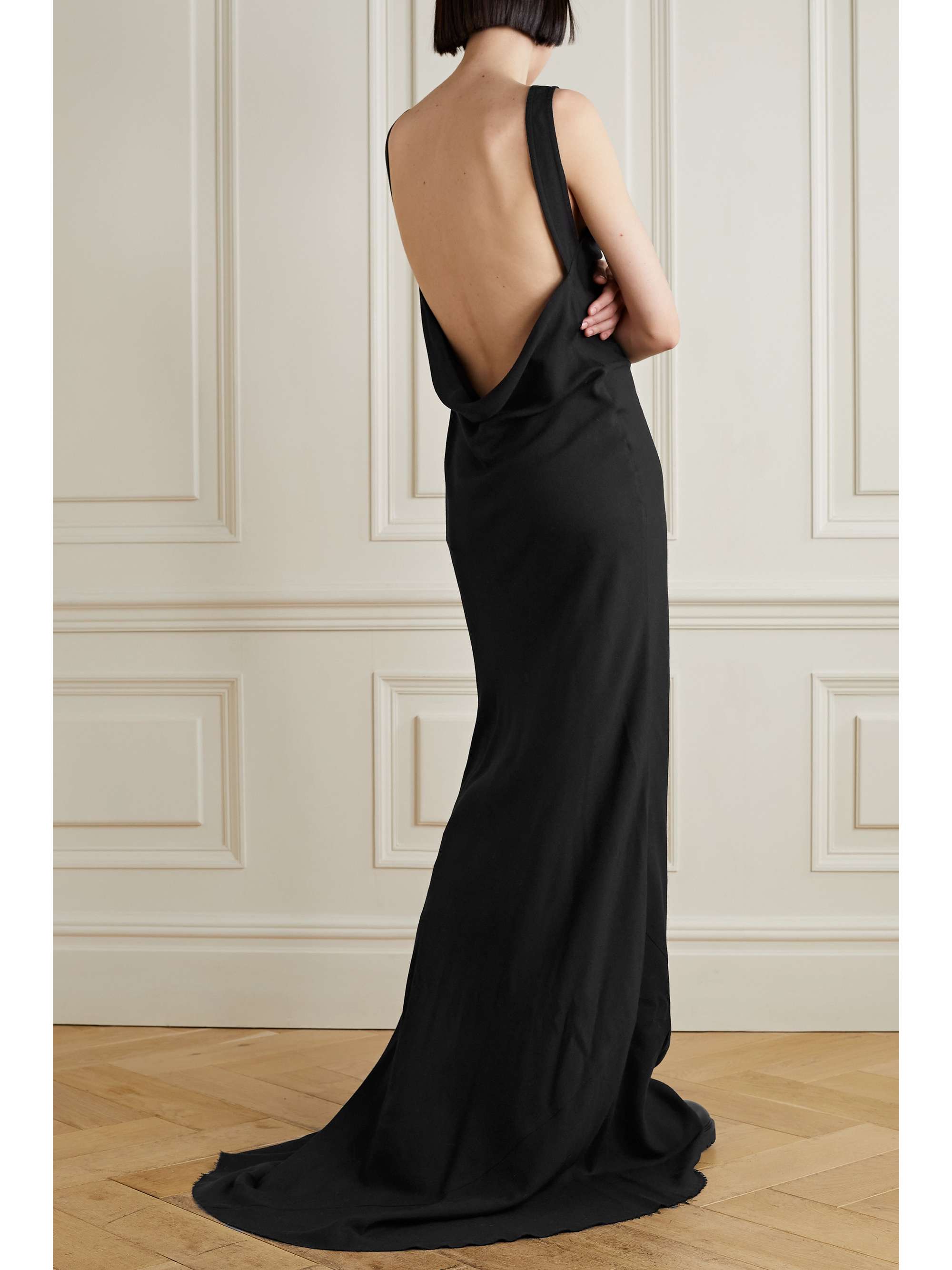 Black Open-back wool and silk-blend 