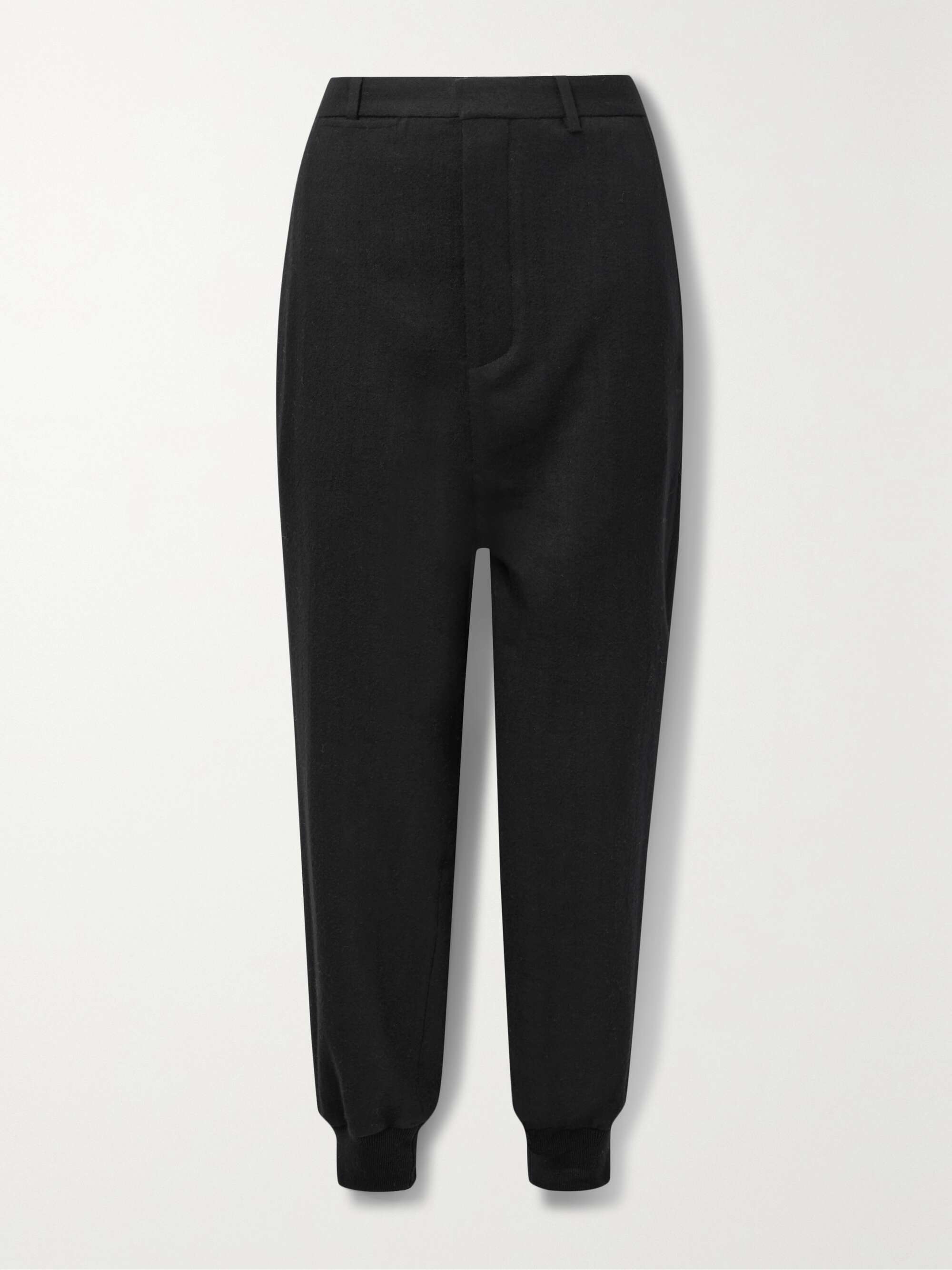 Black Brushed wool-twill tapered pants 