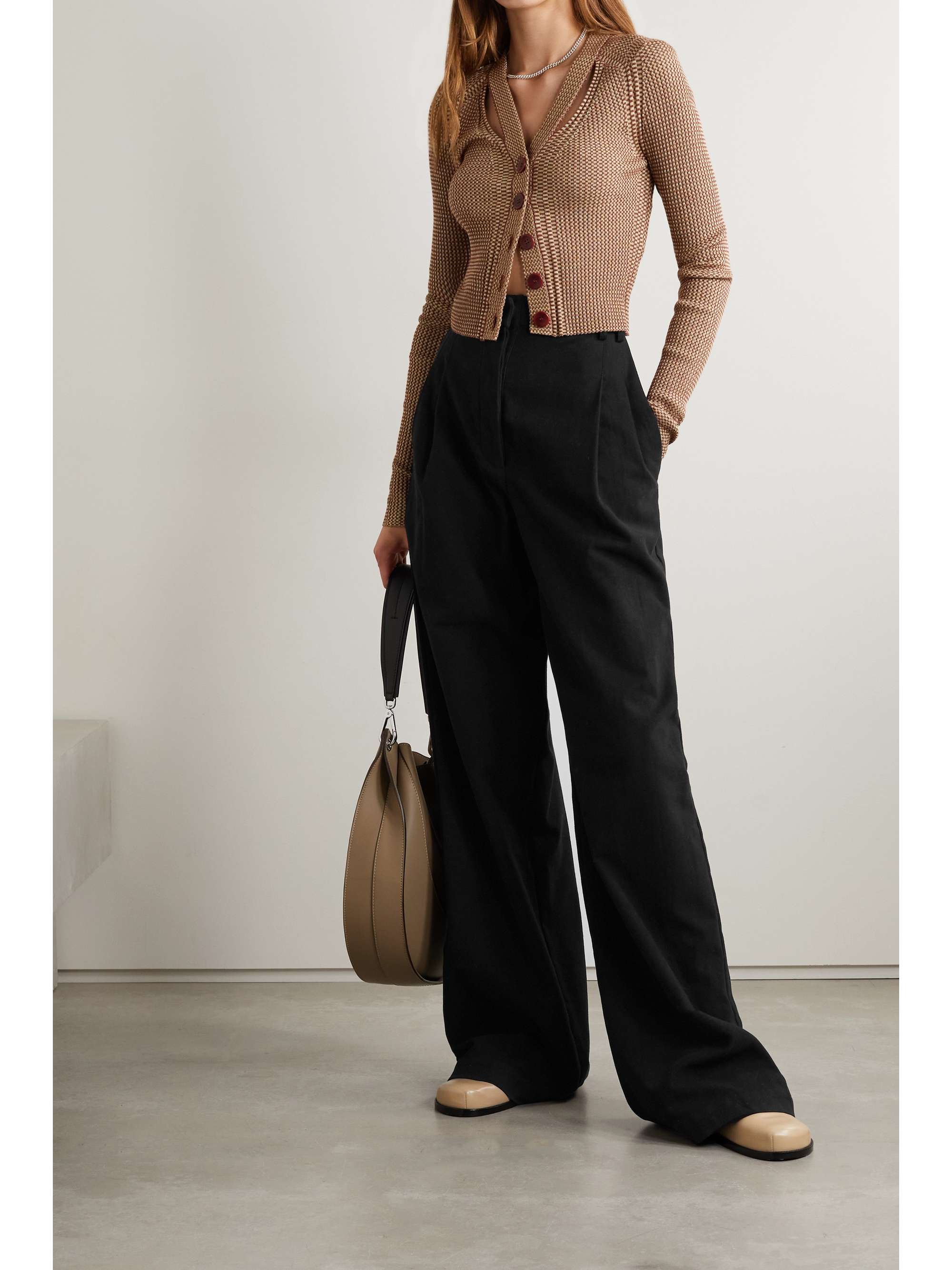 Black Brushed cotton-blend twill wide 