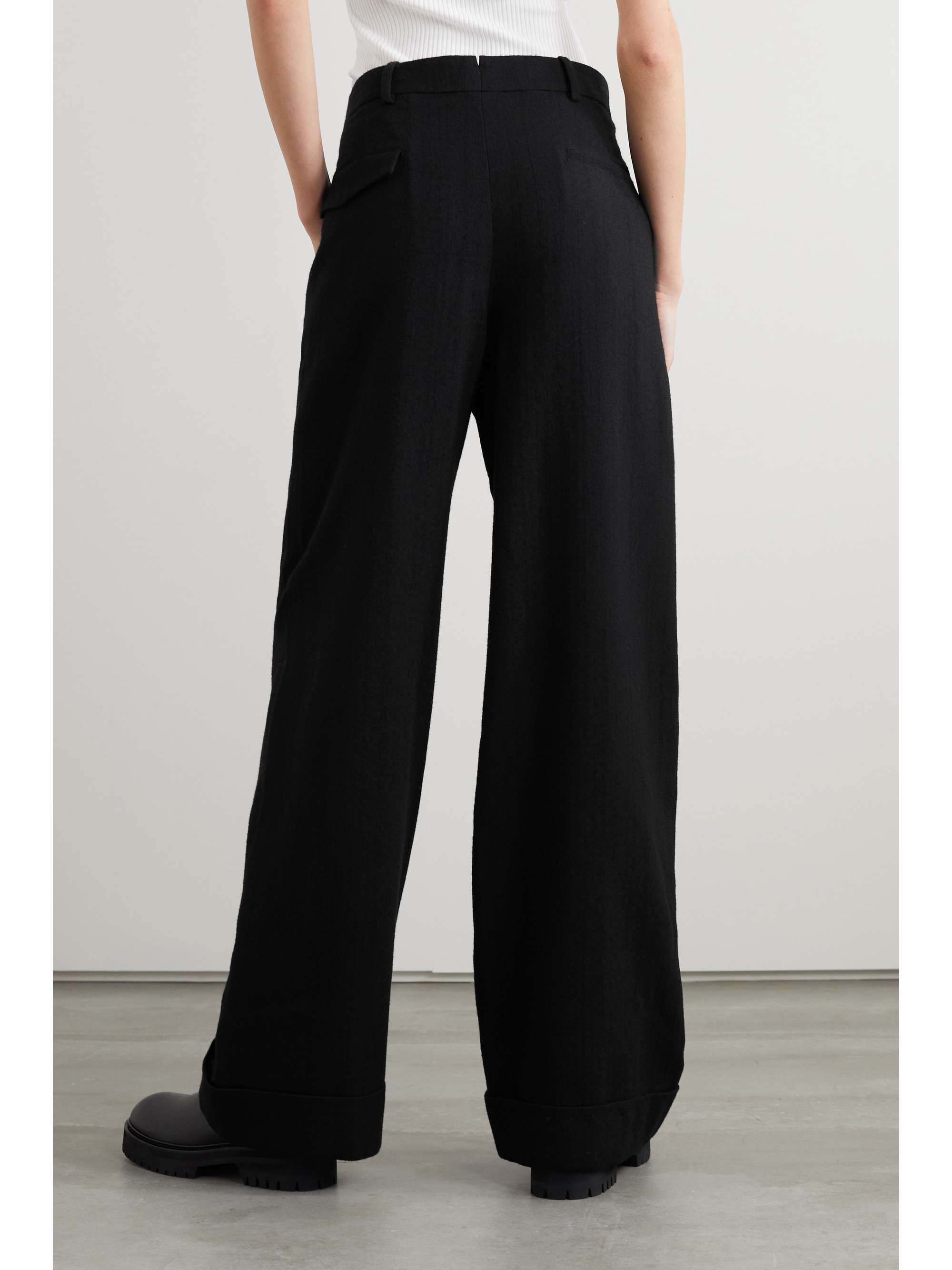 Black Brushed wool wide-leg pants | ANN 