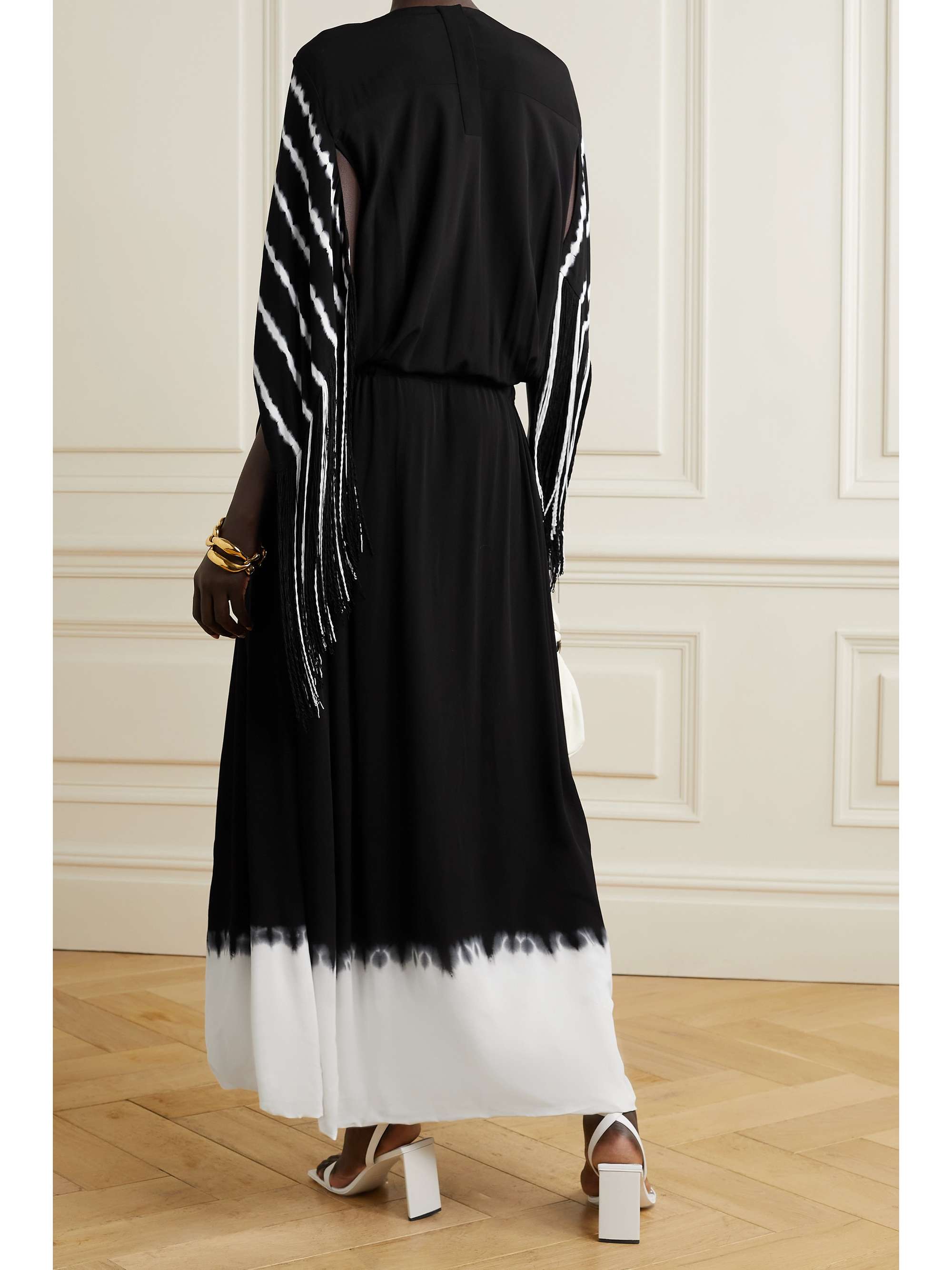 PROENZA SCHOULER Fringed gathered tie-dyed crepe de chine maxi dress