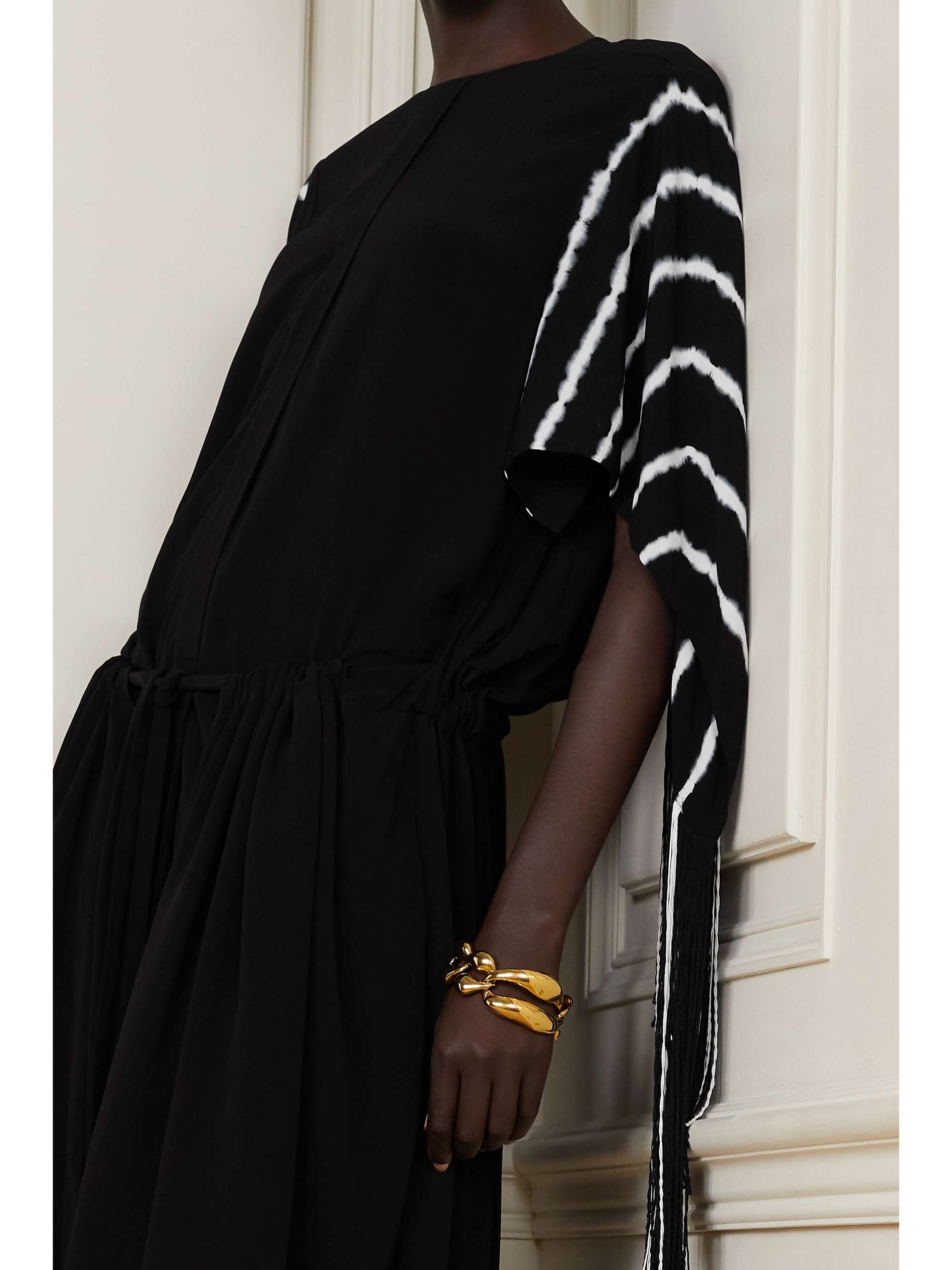 PROENZA SCHOULER Fringed gathered tie-dyed crepe de chine maxi dress