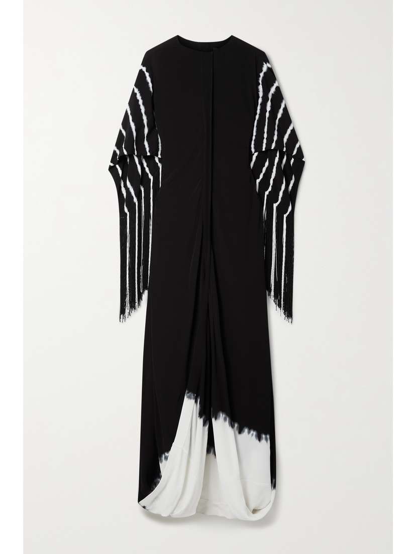 Proenza Schouler Fringed Gathered Tie-dyed Crepe De Chine Maxi Dress - US0