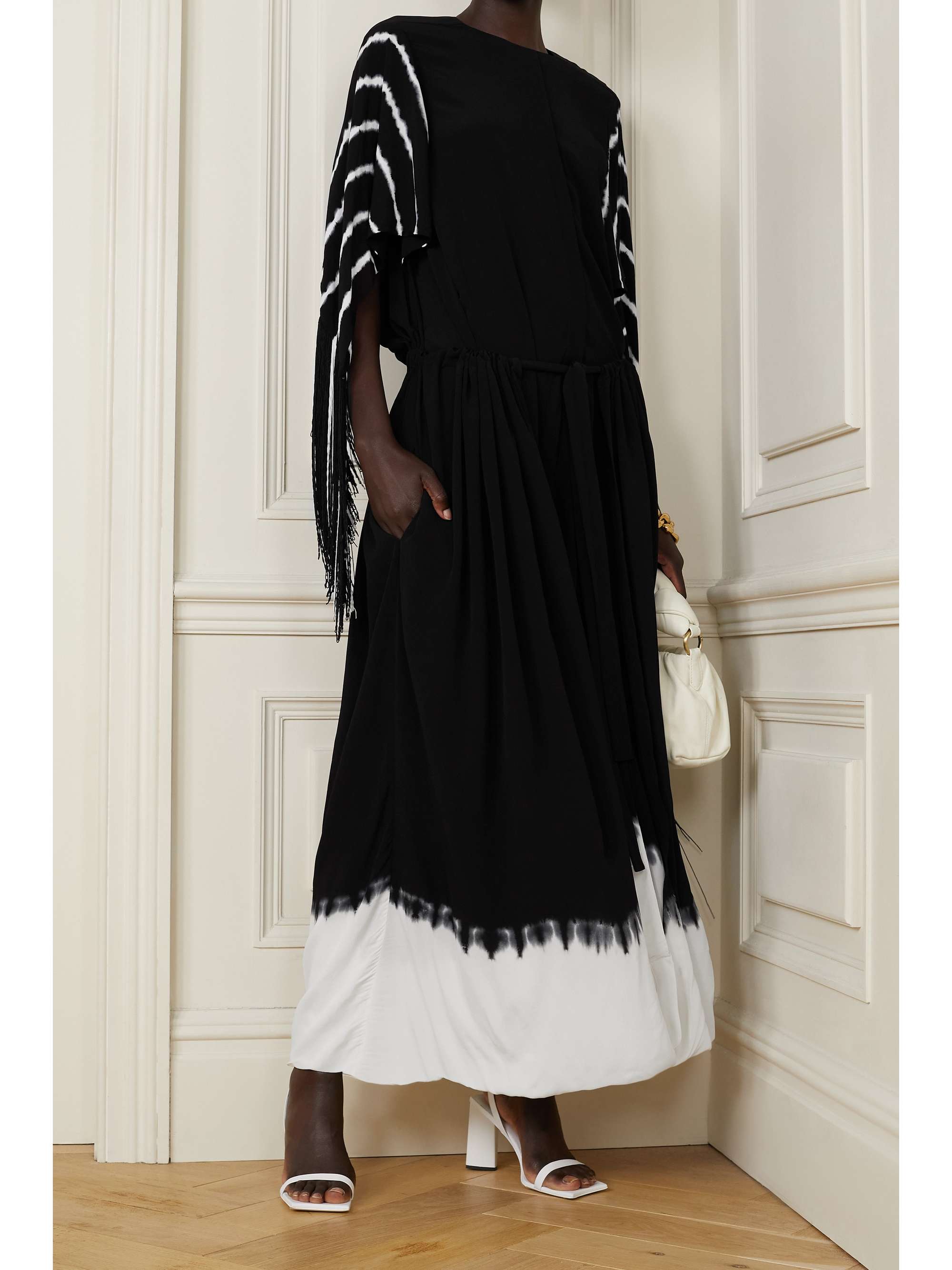 PROENZA SCHOULER Fringed gathered tie-dyed crepe de chine maxi dress