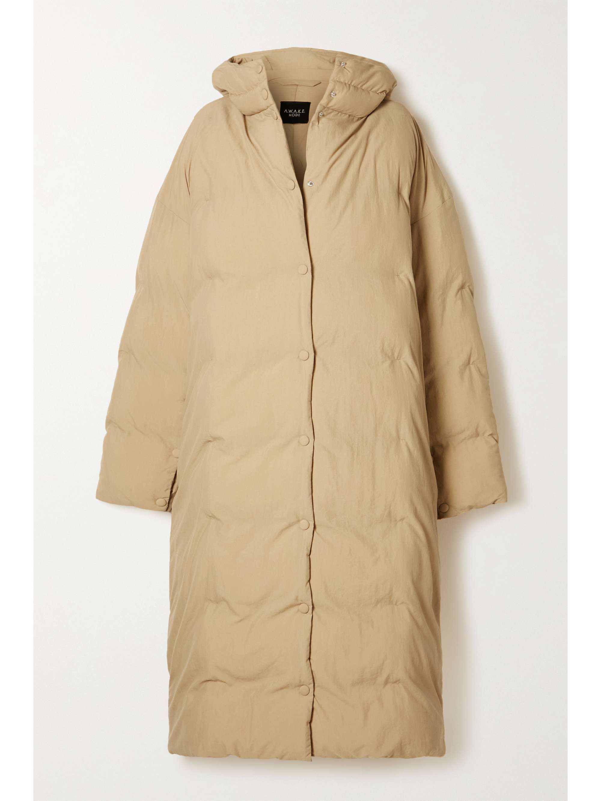 Beige Oversized hooded quilted padded shell coat