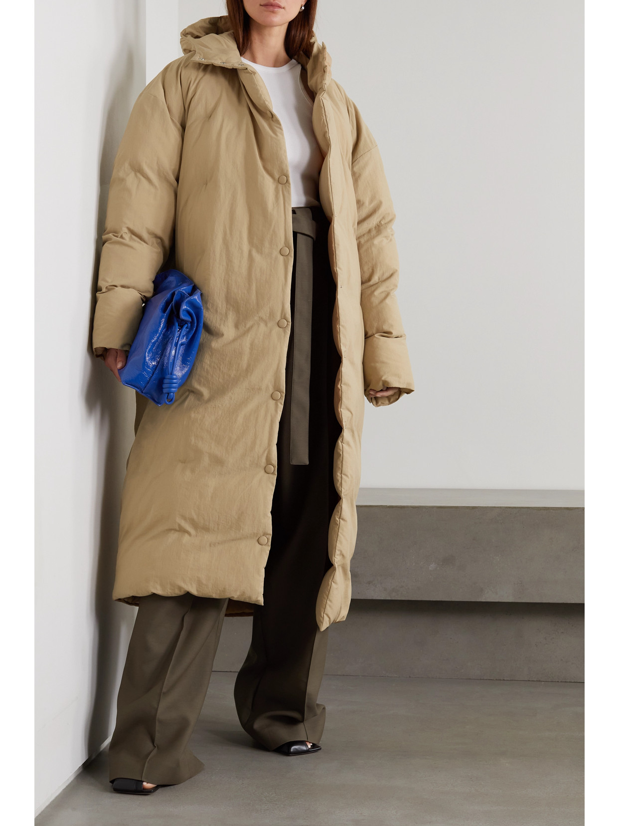 A.w.a.k.e. Oversized Hooded Quilted Padded Shell Coat In Neutrals