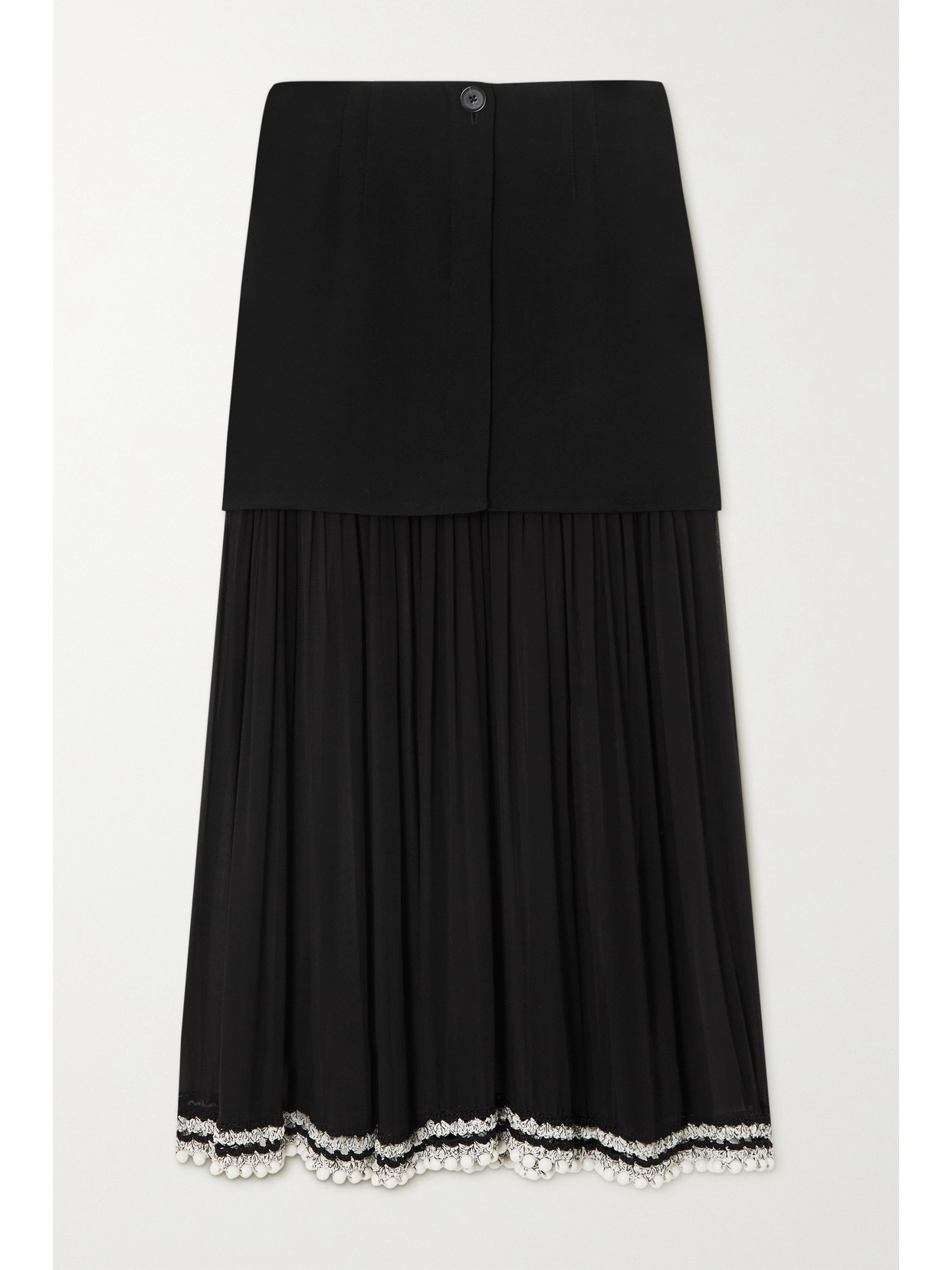 Proenza Schouler Layered Embellished Crochet-trimmed Silk-chiffon And Crepe Maxi Skirt In Black