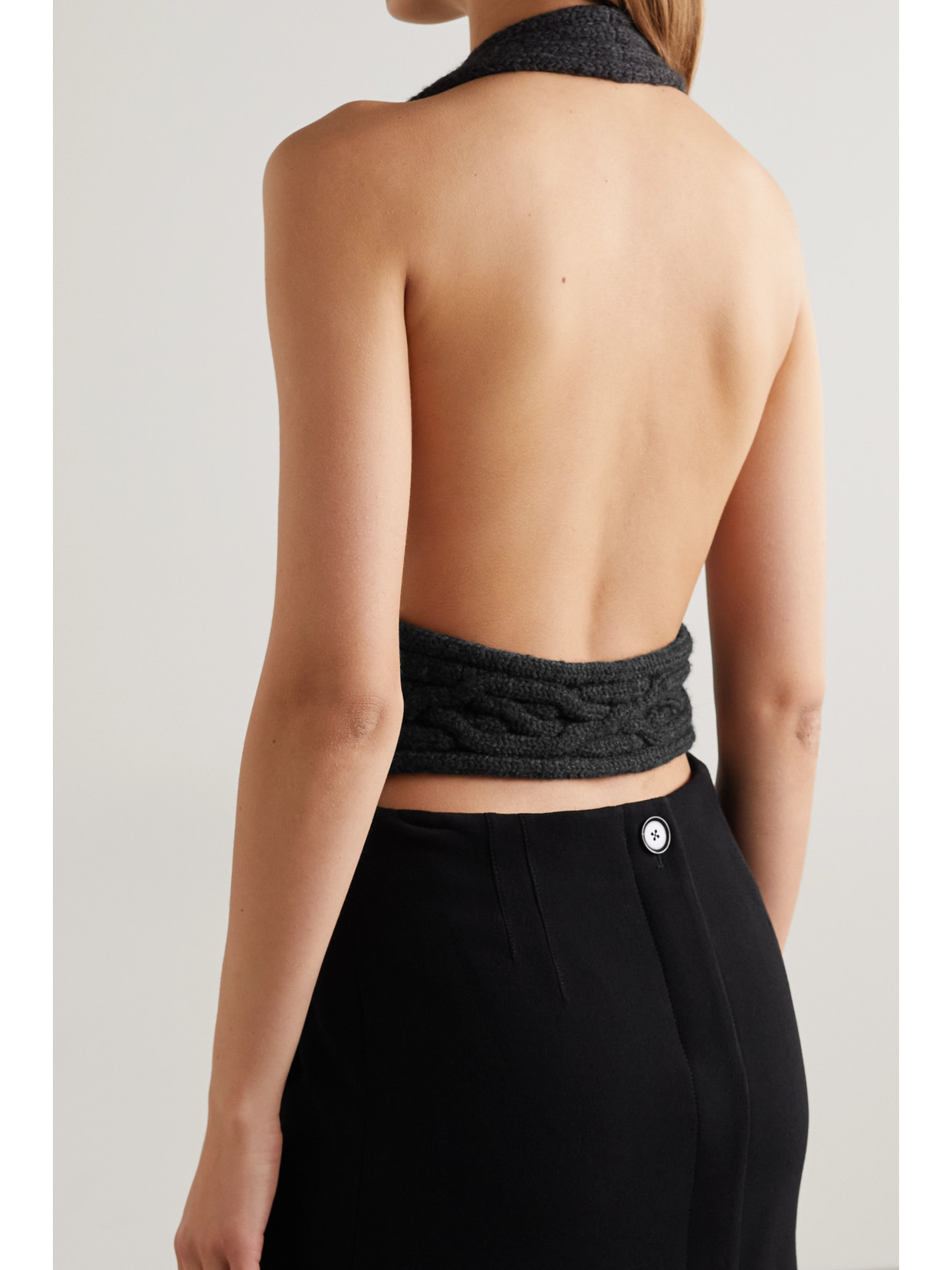 Open-Back Cable-Knit Wool-Blend Halterneck Top