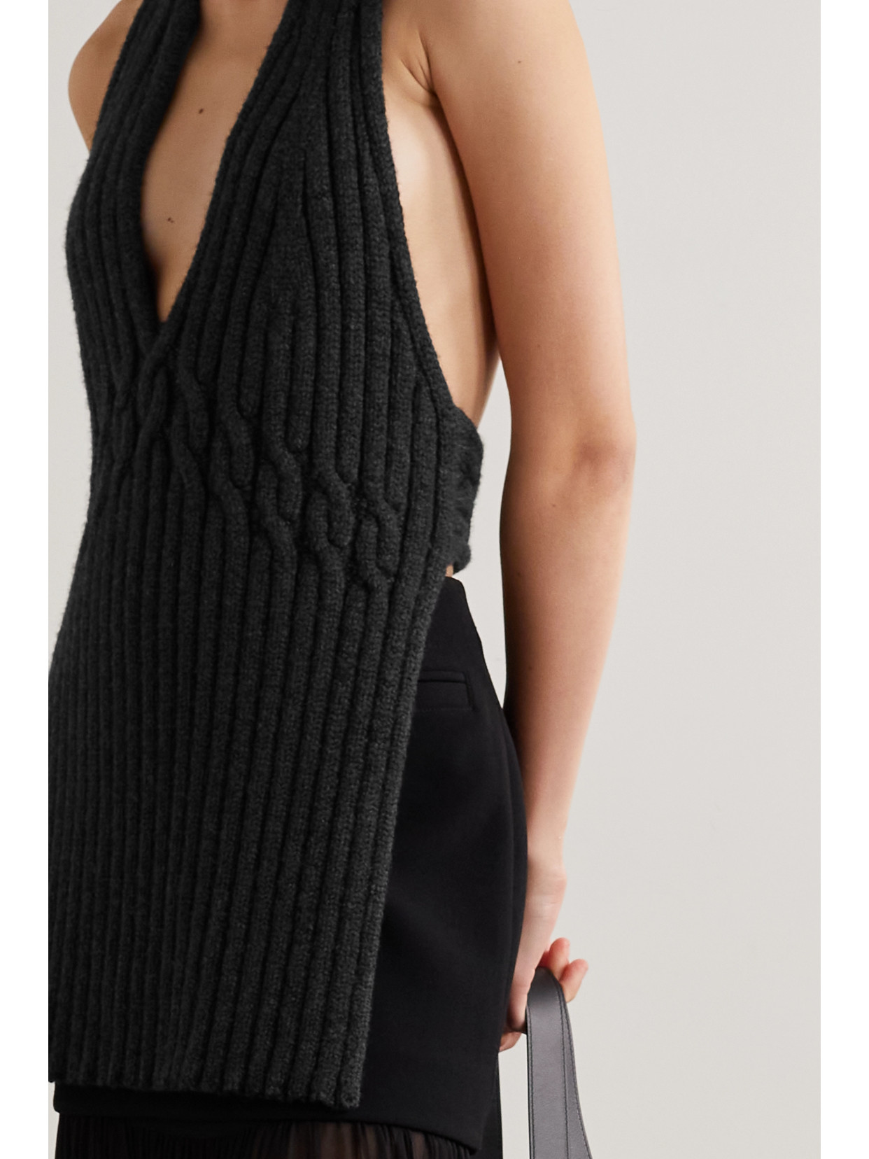 Open-Back Cable-Knit Wool-Blend Halterneck Top