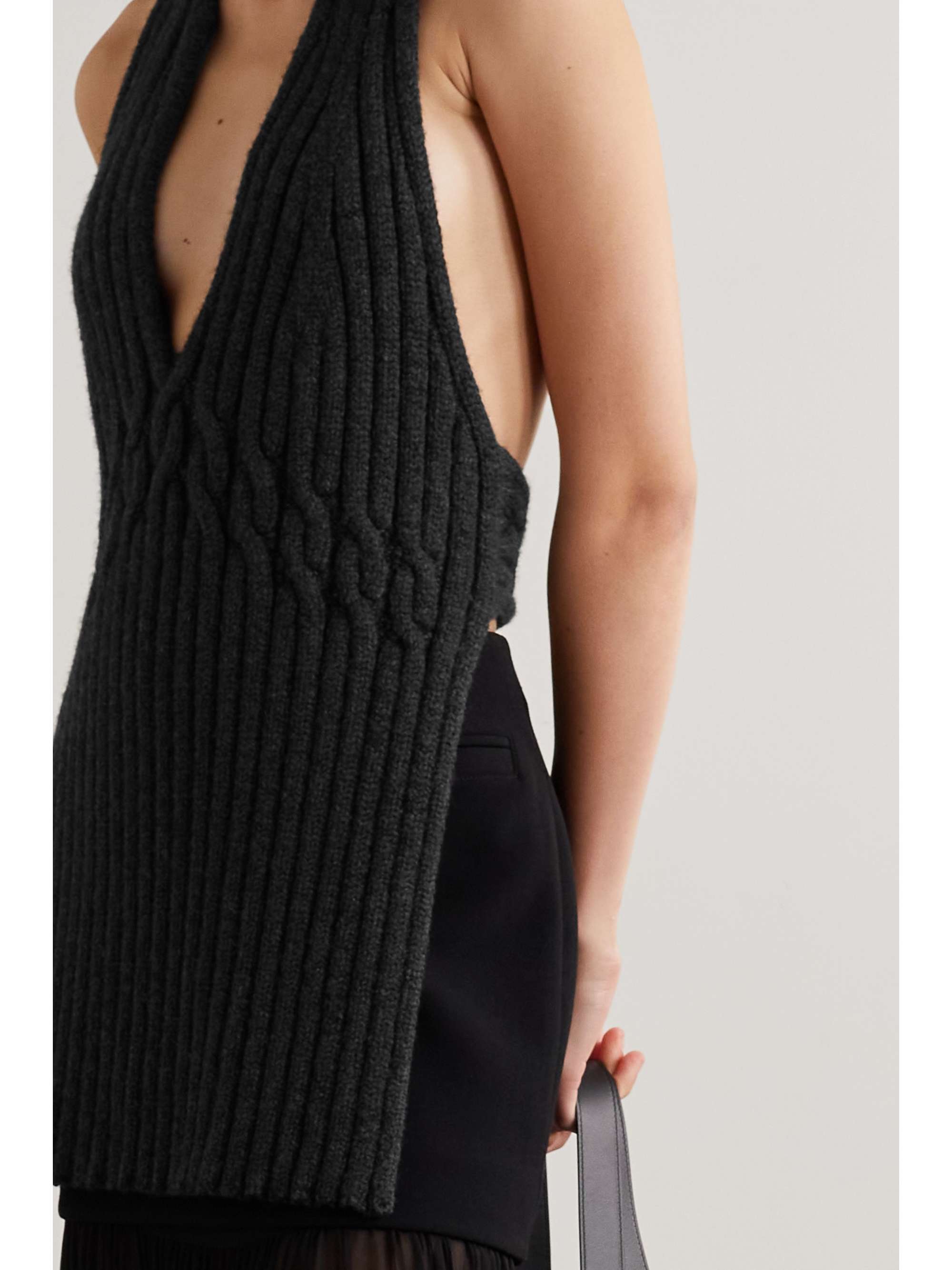 PROENZA SCHOULER Open-back cable-knit wool-blend halterneck top