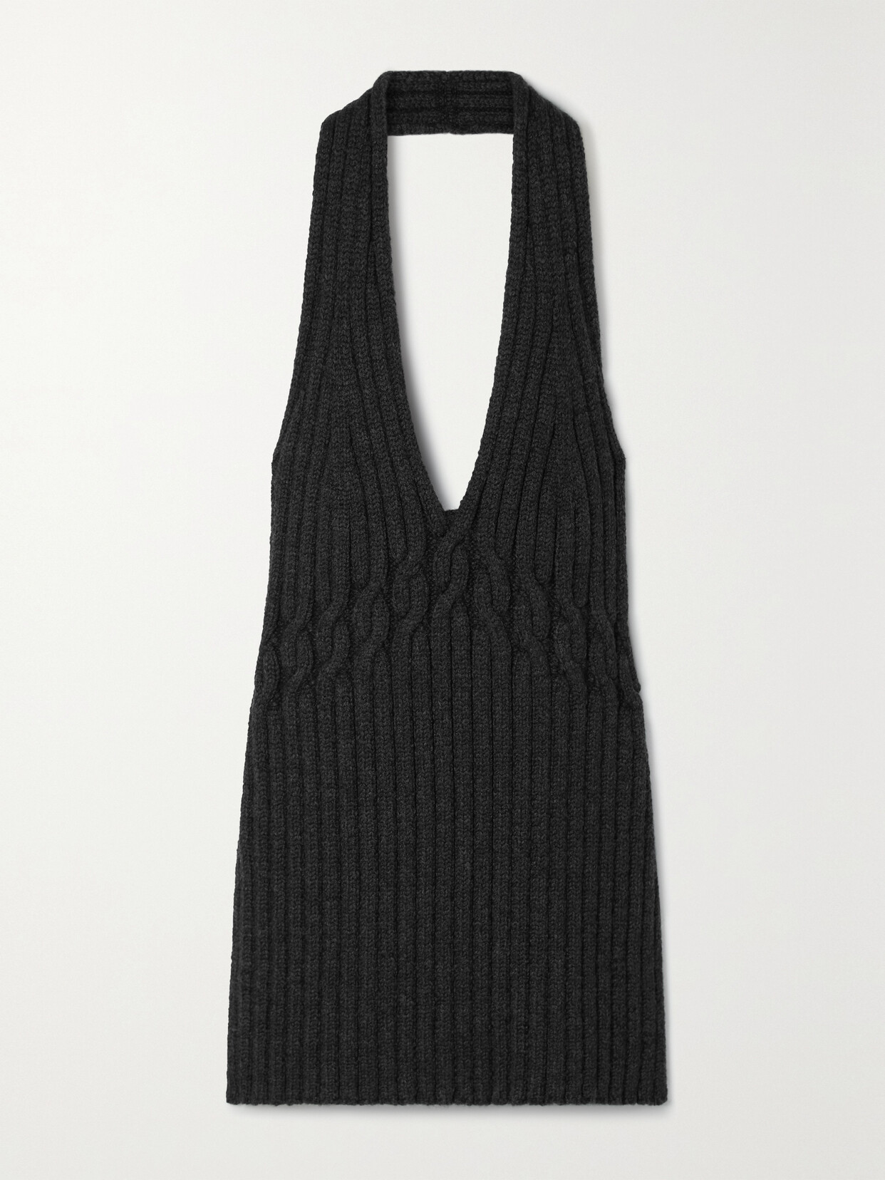 Open-Back Cable-Knit Wool-Blend Halterneck Top