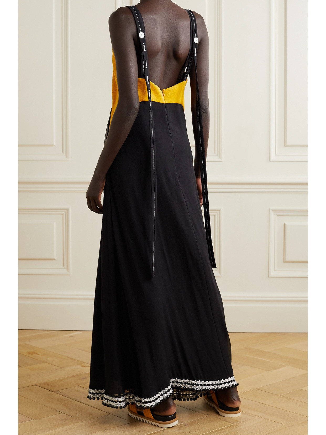 Proenza Schouler Embellished Two-tone Silk-chiffon Paneled Twill Maxi Dress In Black