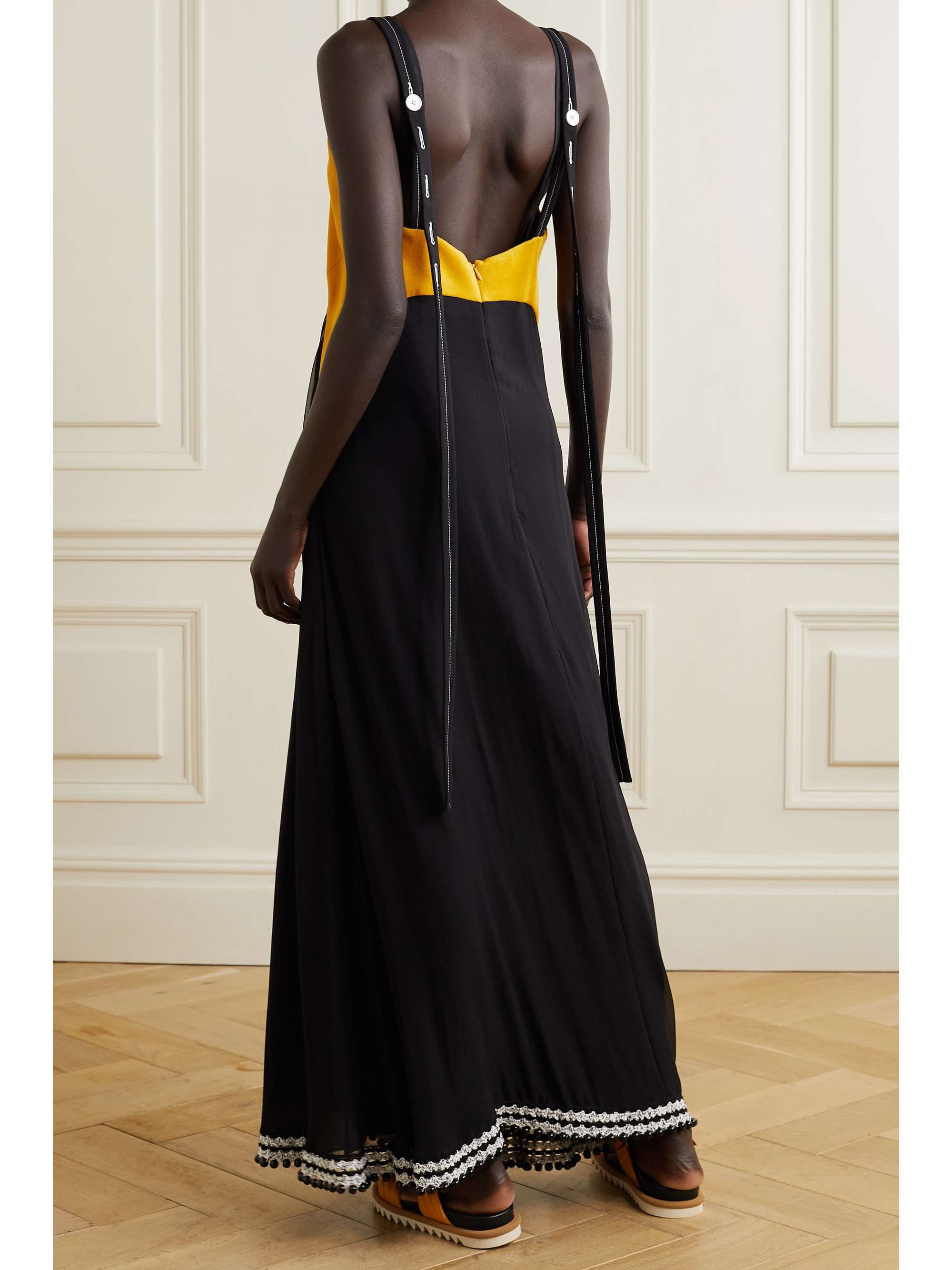 PROENZA SCHOULER Beaded crochet and velvet-trimmed silk-chiffon maxi dress