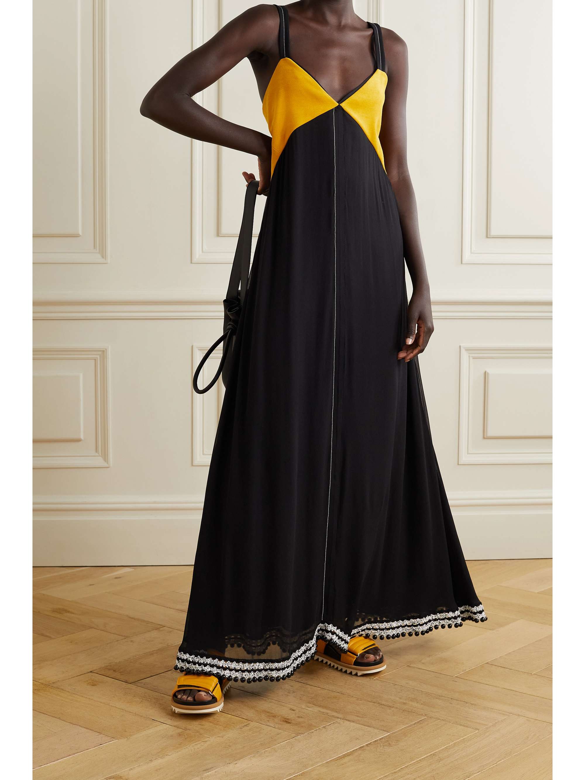 PROENZA SCHOULER Beaded crochet and velvet-trimmed silk-chiffon maxi dress