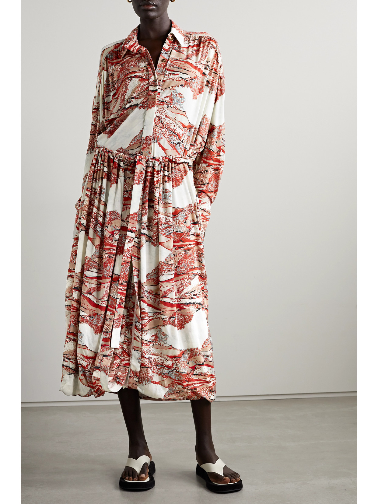 Proenza Schouler Printed Crepe Maxi Shirt Dress In Red