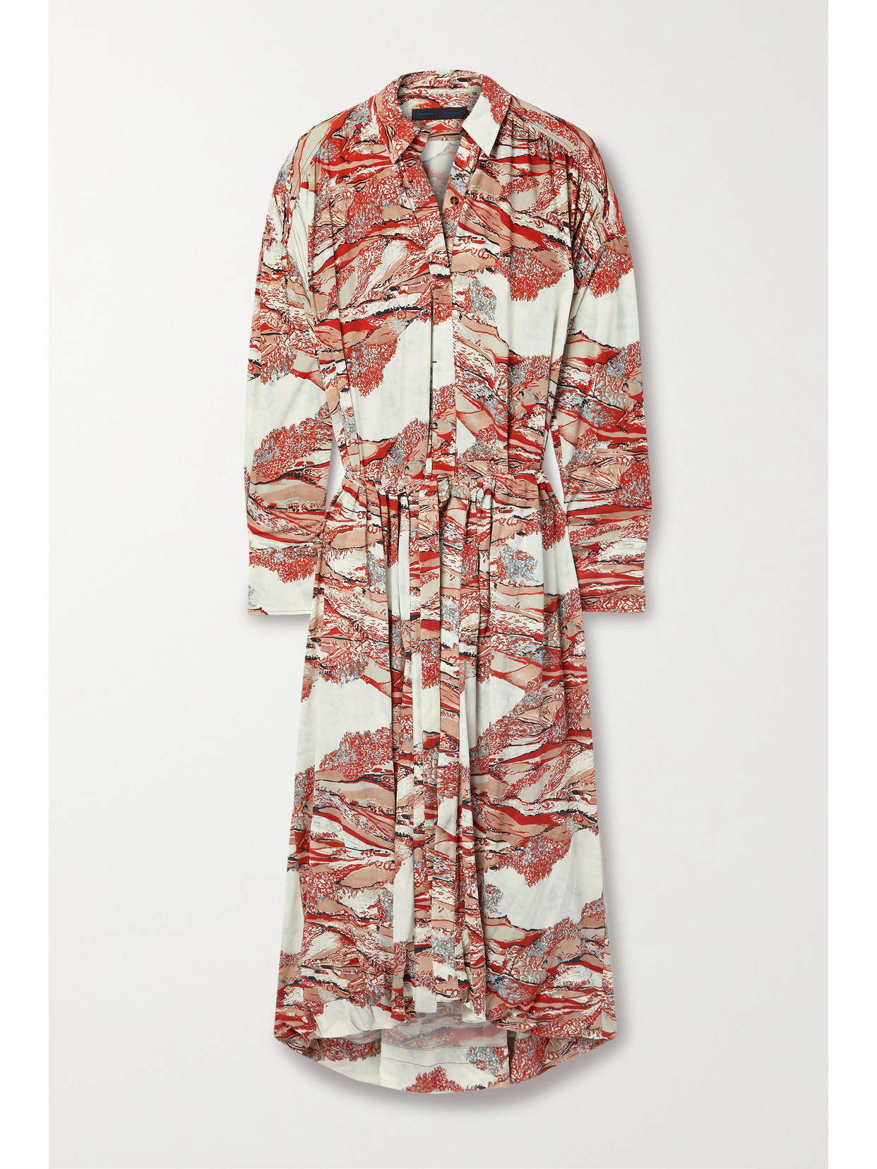 Proenza Schouler Printed Crepe Maxi Shirt Dress In Red