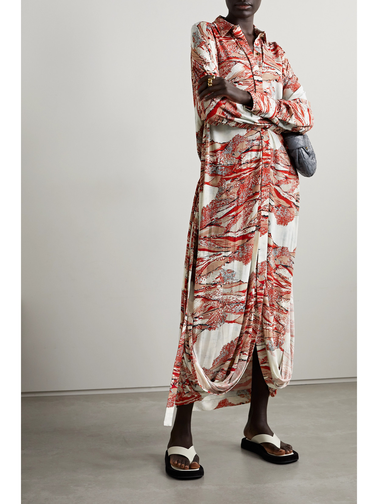 Proenza Schouler Printed Crepe Maxi Shirt Dress In Red