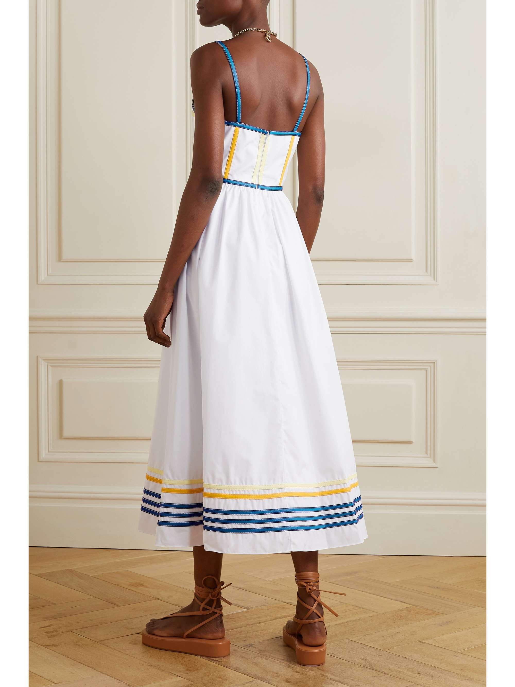 ROSIE ASSOULIN The Undress faux leather-trimmed cotton-poplin midi dress