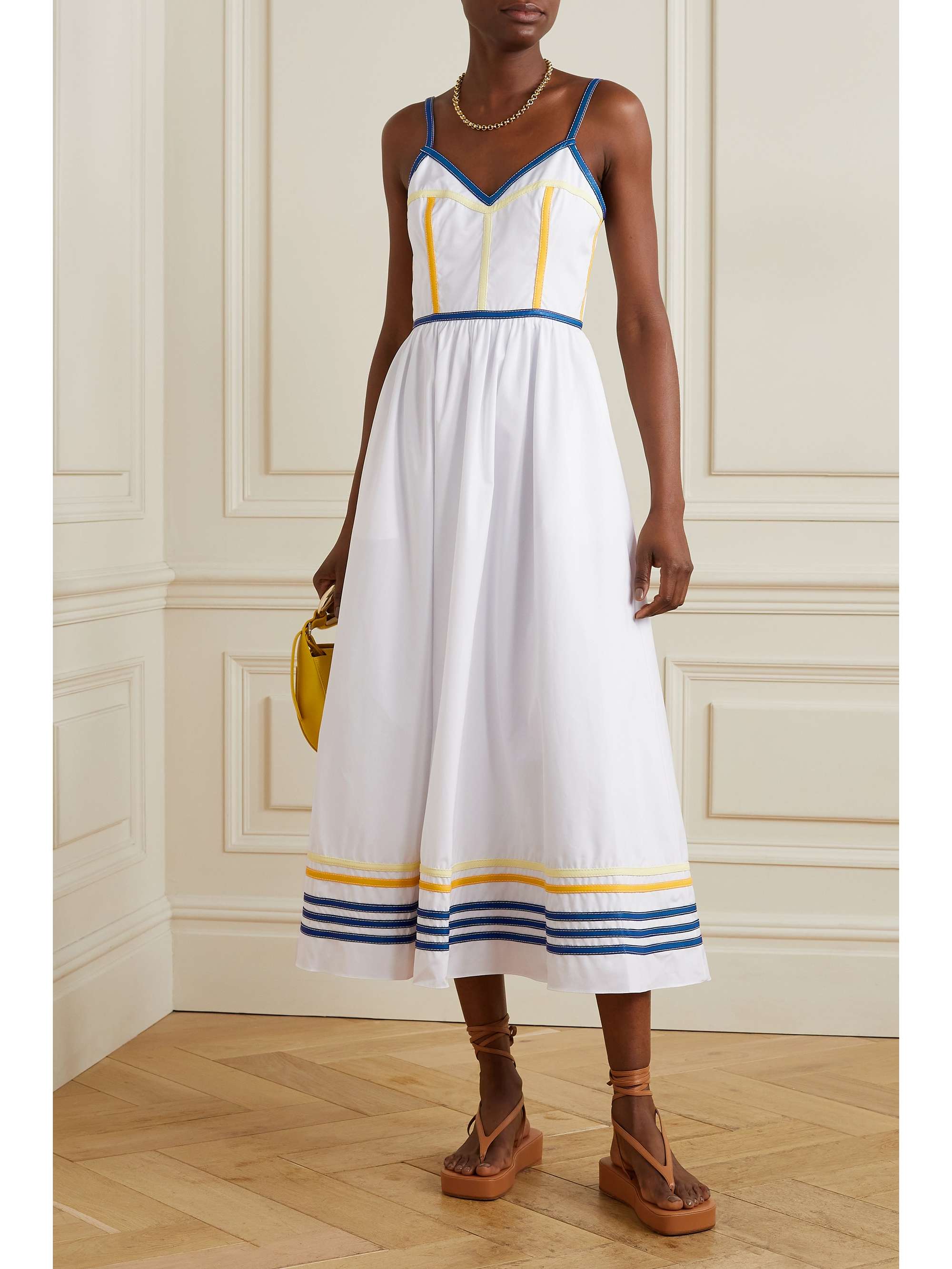 ROSIE ASSOULIN The Undress faux leather-trimmed cotton-poplin midi dress