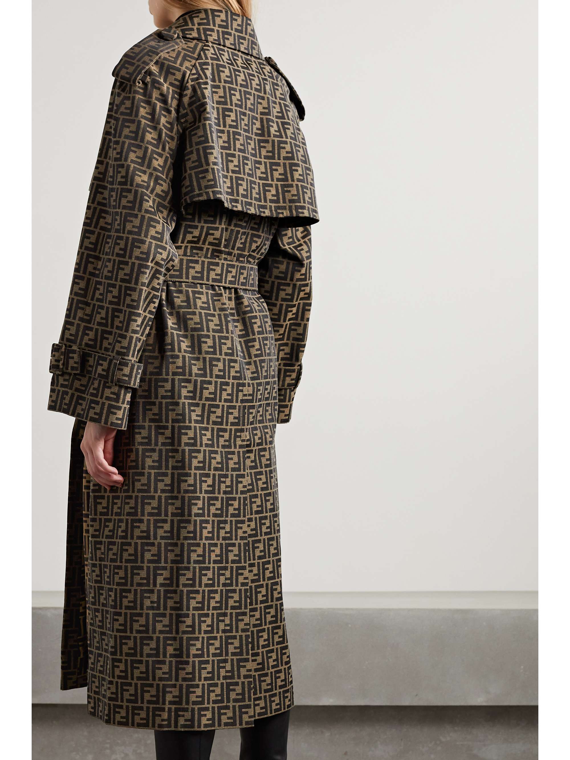 FENDI Belted double-breasted canvas-jacquard trench coat